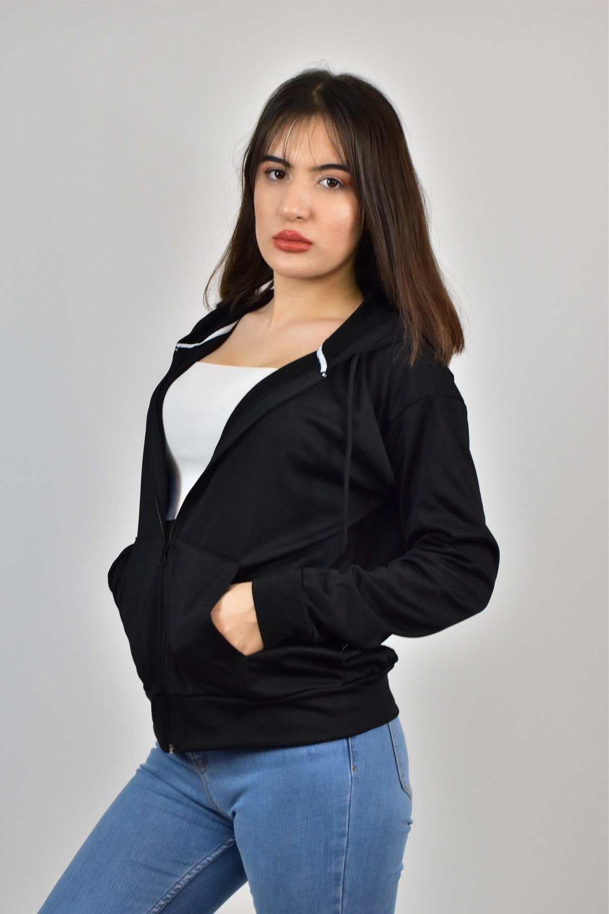 FİHA/GORGA-5003 KADIN AKAT ŞARDONLU KAPŞ. FERM. SWEATSHİRT