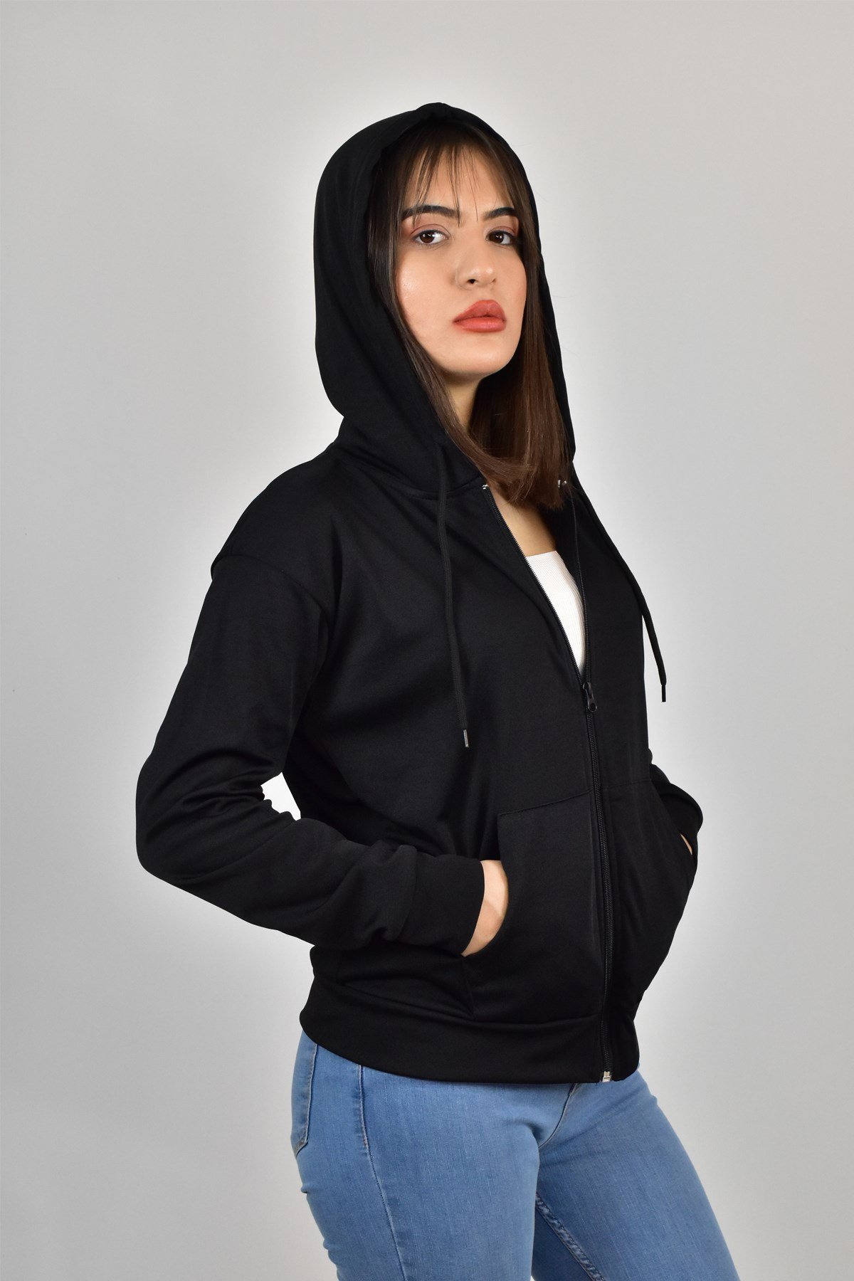 FİHA/GORGA-5003 KADIN AKAT ŞARDONLU KAPŞ. FERM. SWEATSHİRT