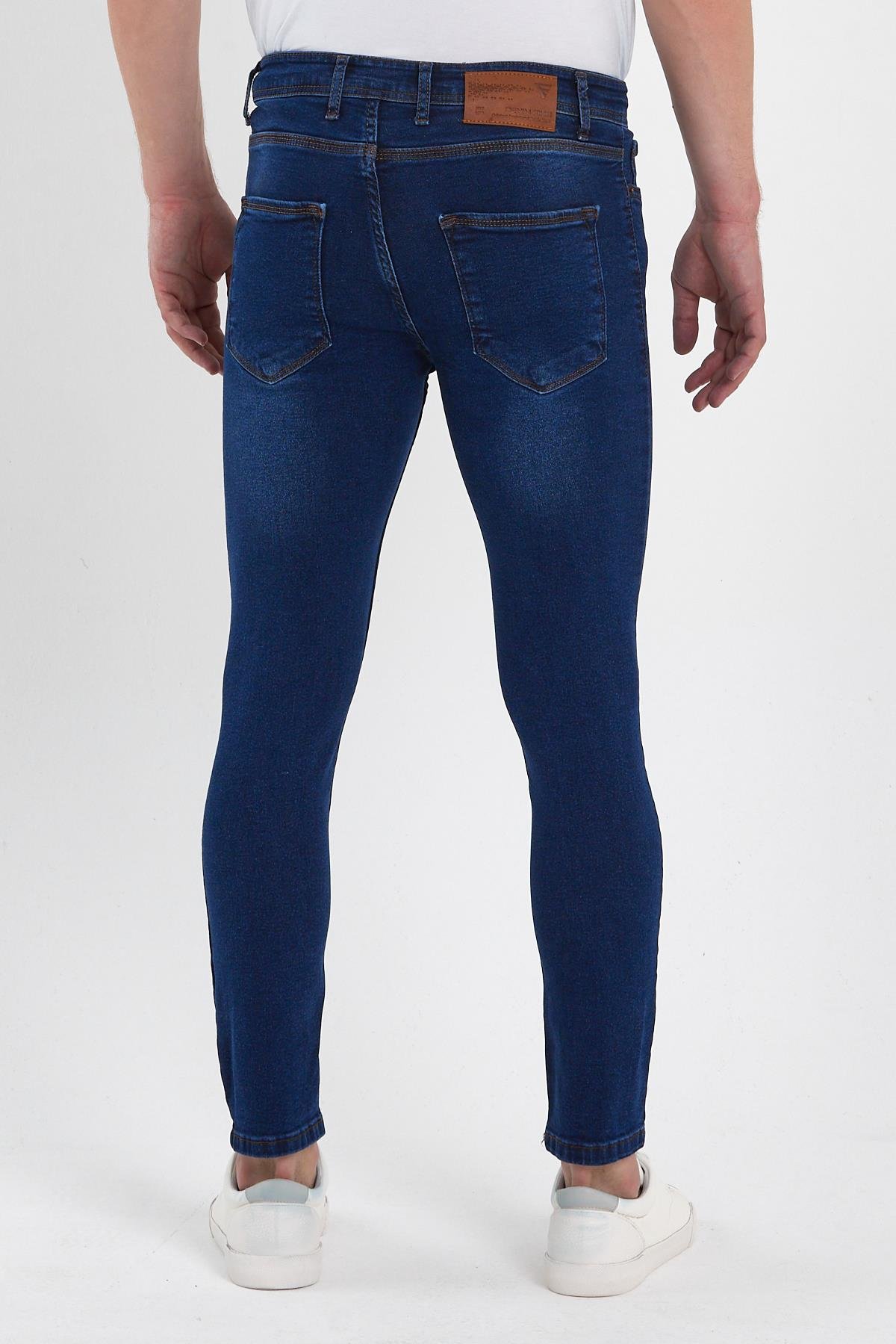 FİHA/GOYA-8859 ERKEK DÜĞMELİ TAŞLI TIRNAKLI SKİNNY JEANS - KOYU MAVİ 