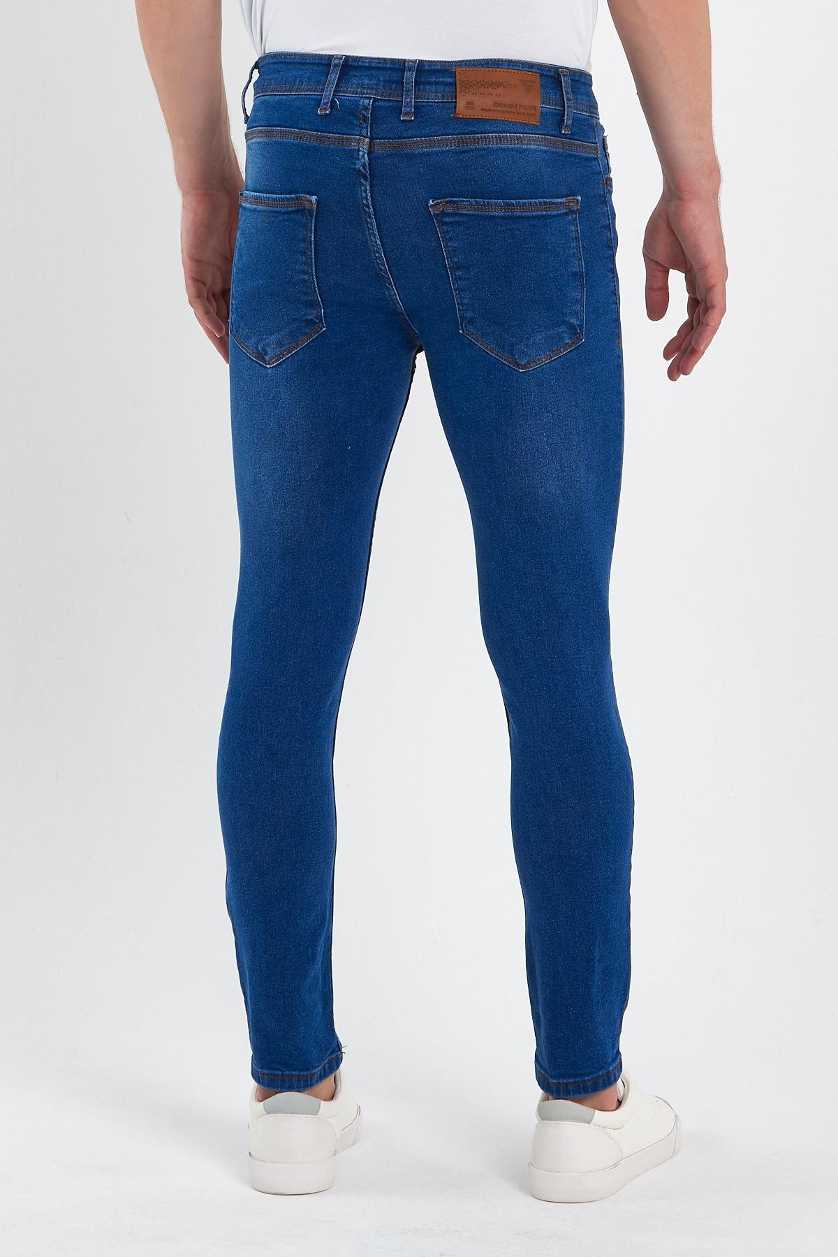 FİHA/GOYA-8859 ERKEK DÜĞMELİ TAŞLI TIRNAKLI SKİNNY JEANS - MAVİ