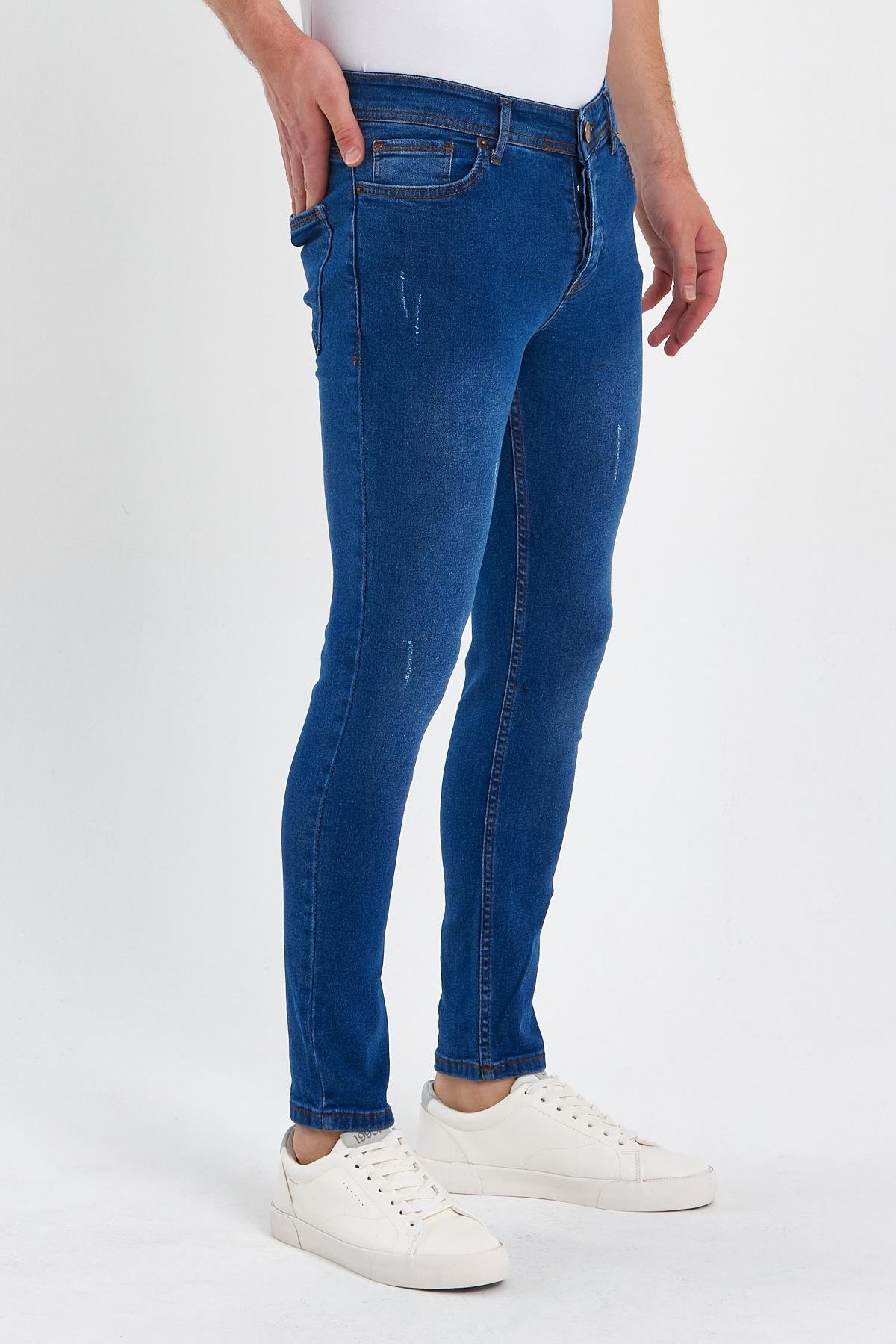 FİHA/GOYA-8859 ERKEK DÜĞMELİ TAŞLI TIRNAKLI SKİNNY JEANS - MAVİ