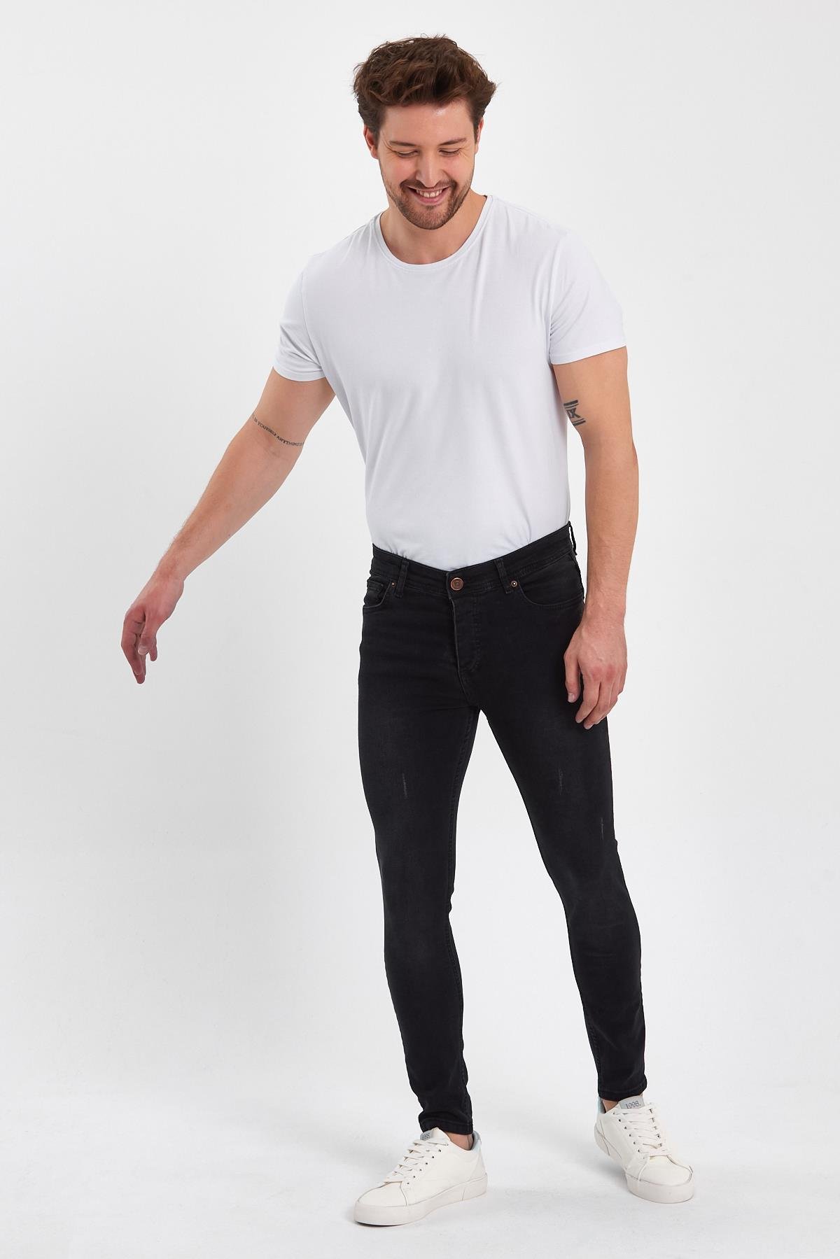 FİHA/GOYA-8859 ERKEK DÜĞMELİ TAŞLI TIRNAKLI SKİNNY JEANS - ANTRASİT 