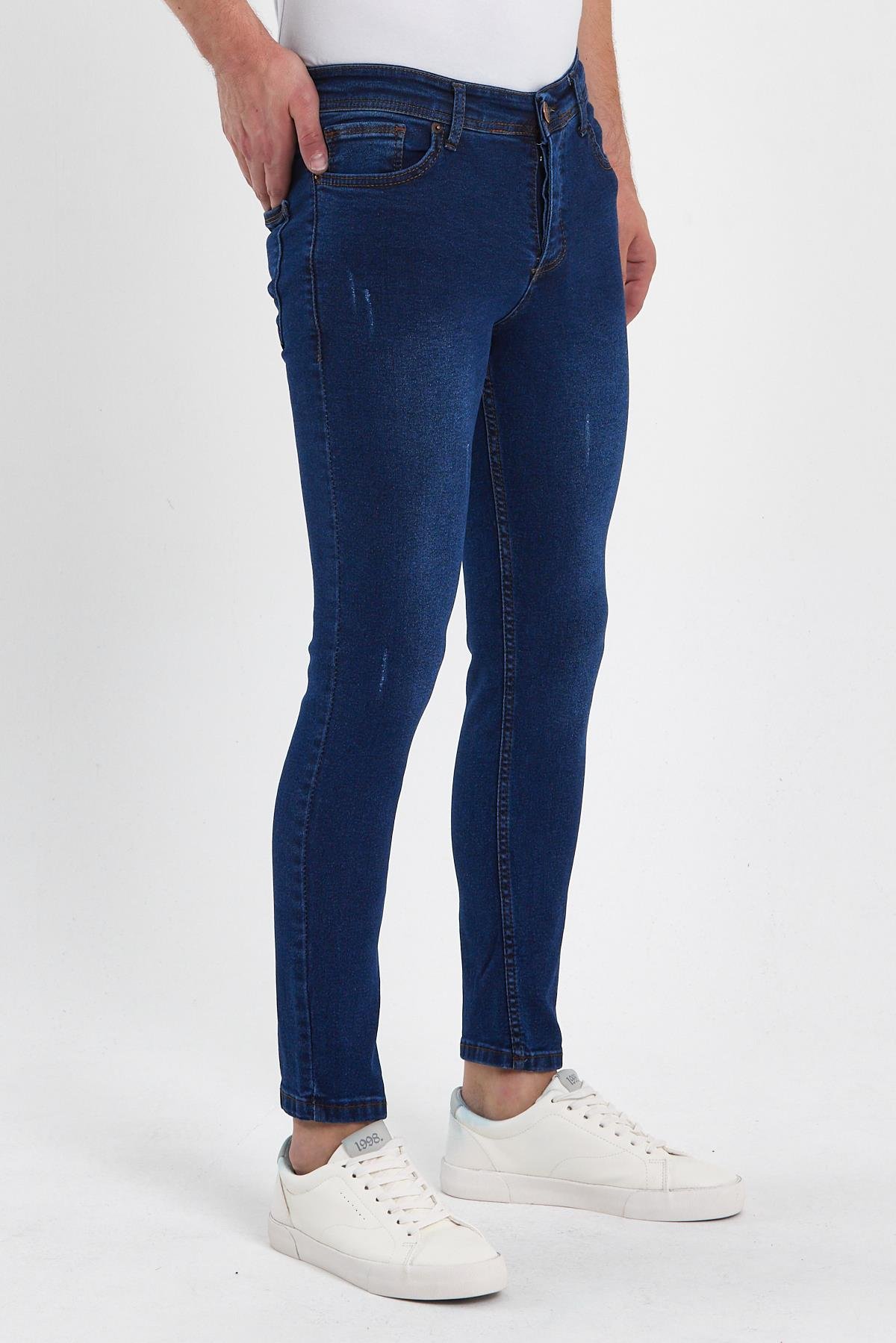 FİHA/GOYA-8859 ERKEK DÜĞMELİ TAŞLI TIRNAKLI SKİNNY JEANS - KOYU MAVİ 
