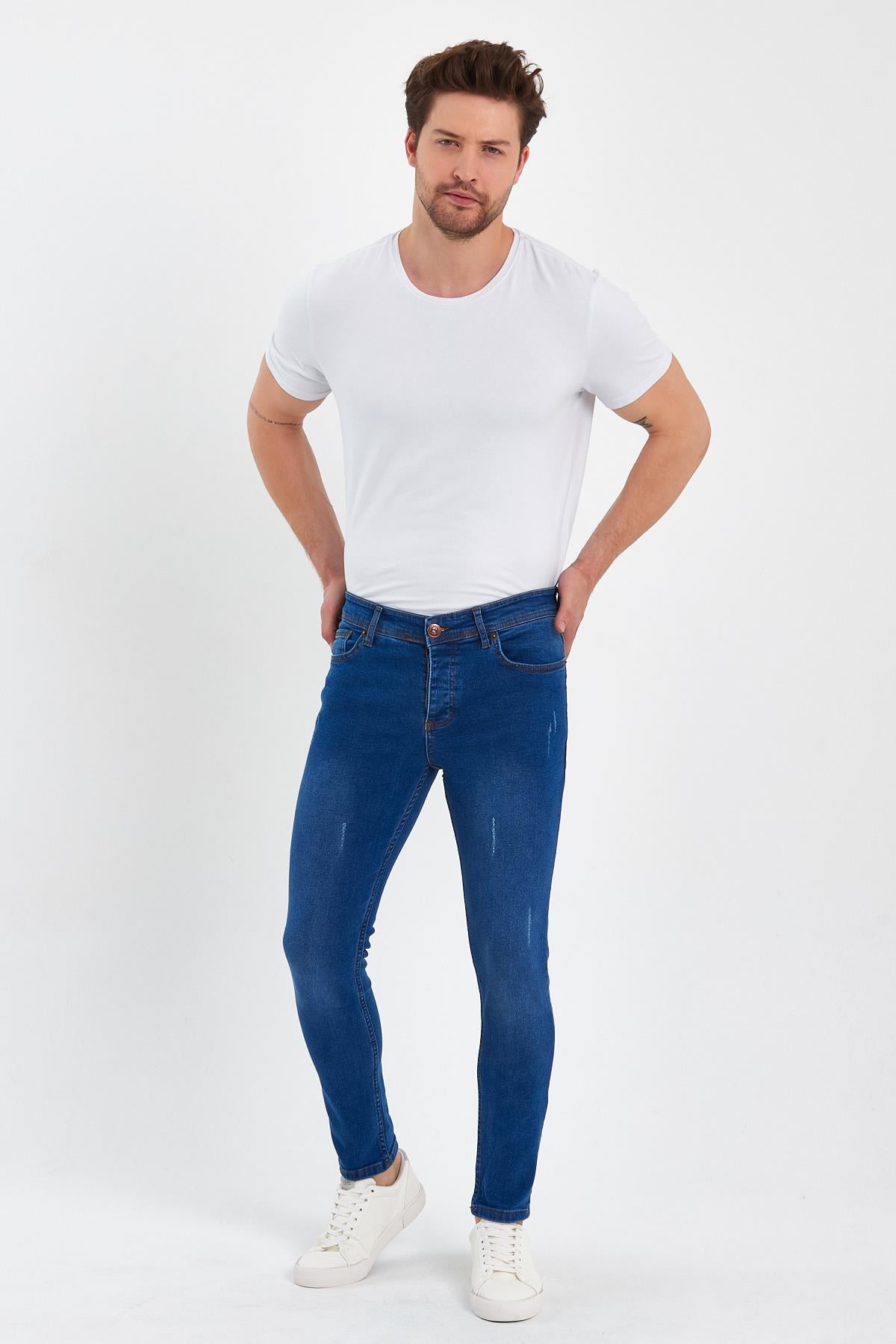 FİHA/GOYA-8859 ERKEK DÜĞMELİ TAŞLI TIRNAKLI SKİNNY JEANS - MAVİ