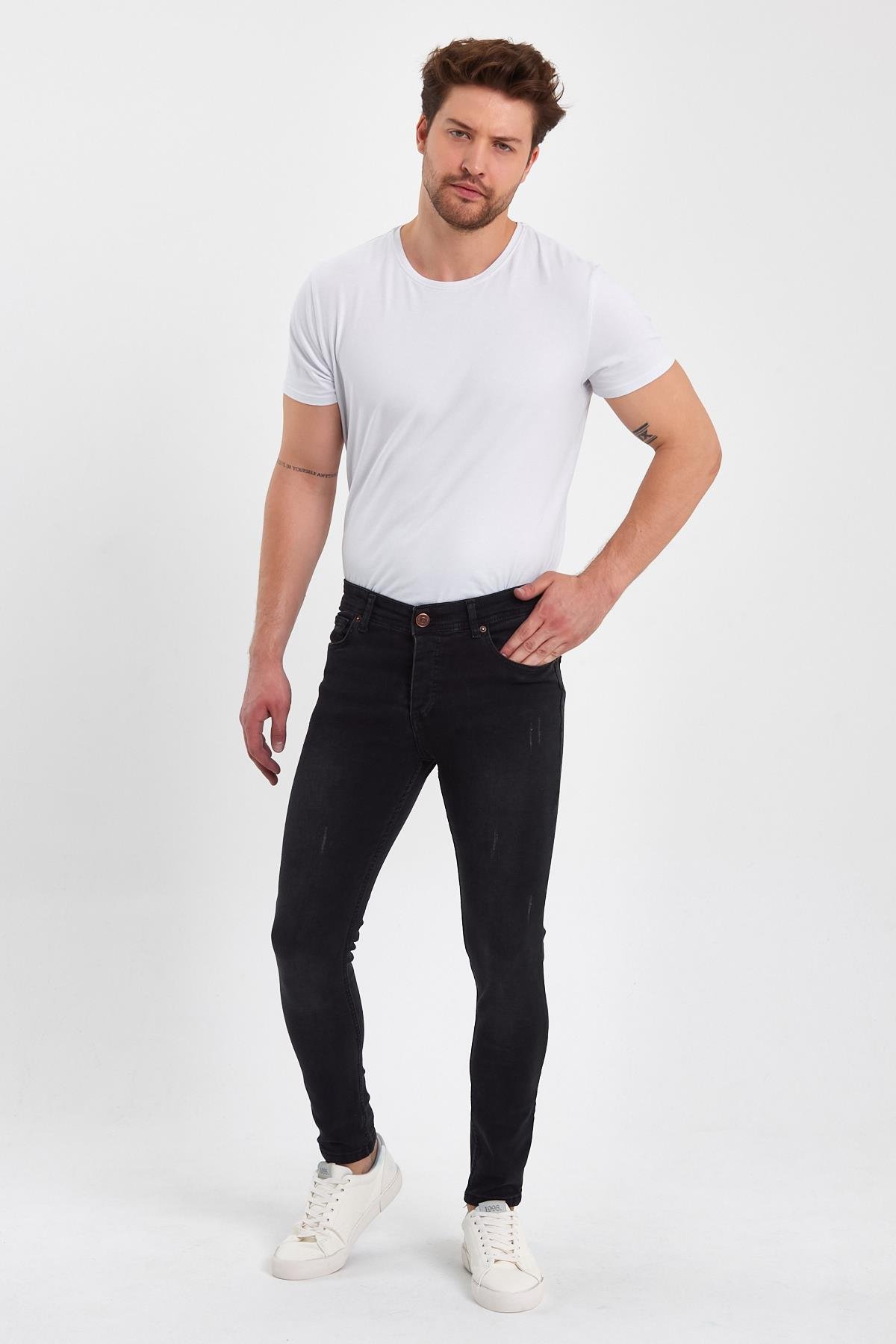 FİHA/GOYA-8859 ERKEK DÜĞMELİ TAŞLI TIRNAKLI SKİNNY JEANS - ANTRASİT 