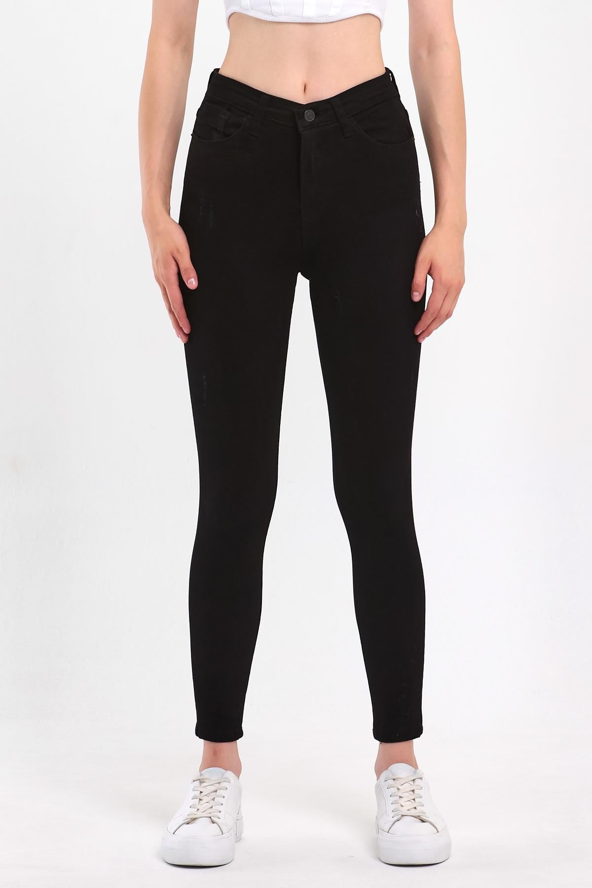 FİHA/HERDEM-4345 KADIN TIRNAKLI TAŞLAMALI JEANS - SİYAH