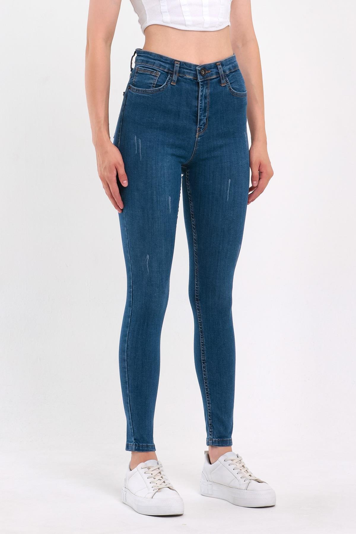 FİHA/HERDEM-4345 KADIN TIRNAKLI TAŞLAMALI JEANS - MAVİ 