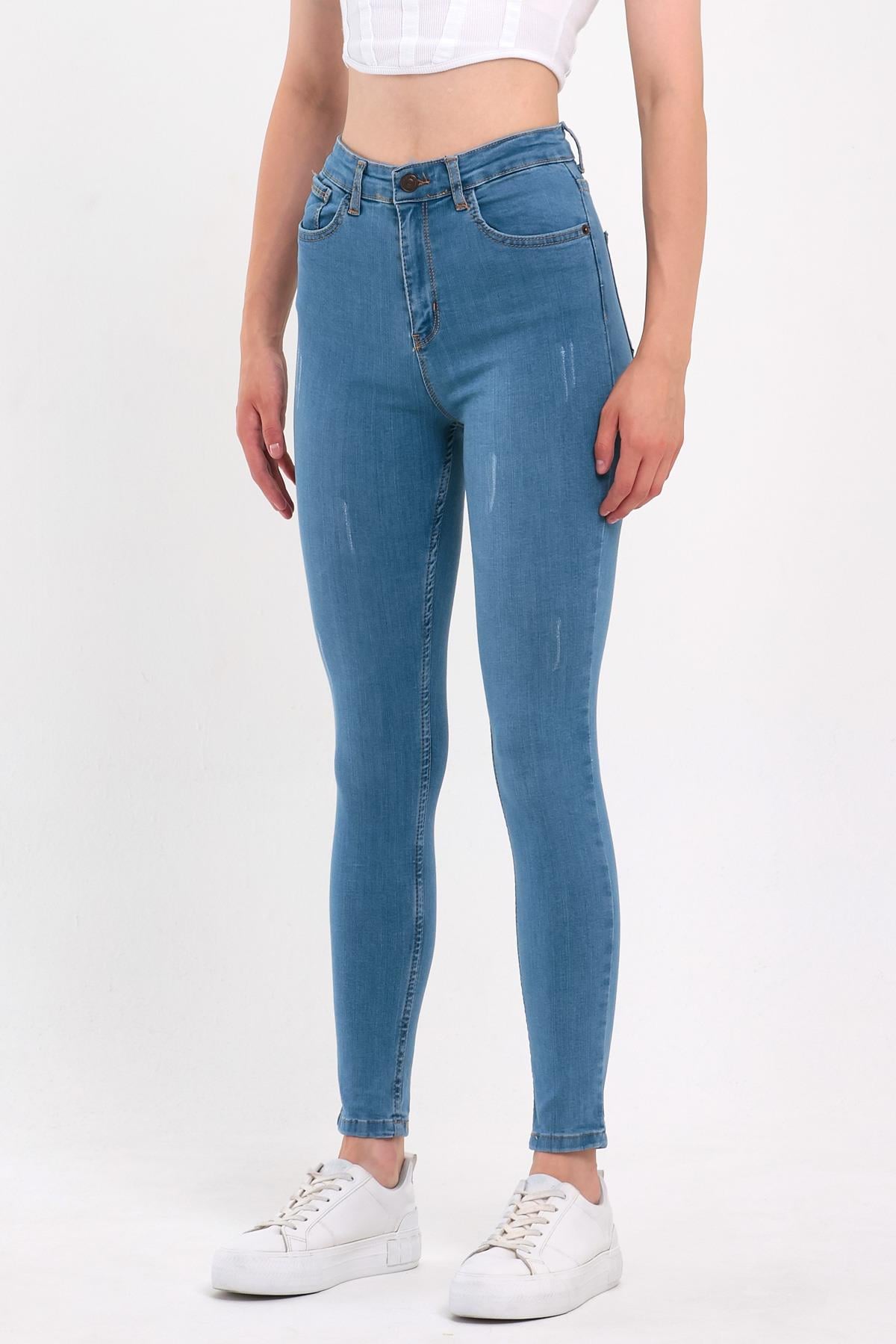 FİHA/HERDEM-4345 KADIN TIRNAKLI TAŞLAMALI JEANS - AÇIK MAVİ