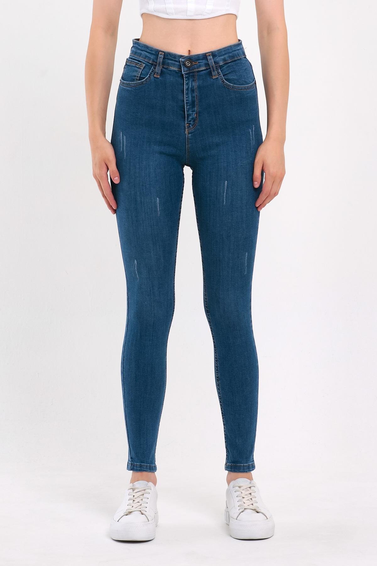 FİHA/HERDEM-4345 KADIN TIRNAKLI TAŞLAMALI JEANS - MAVİ 