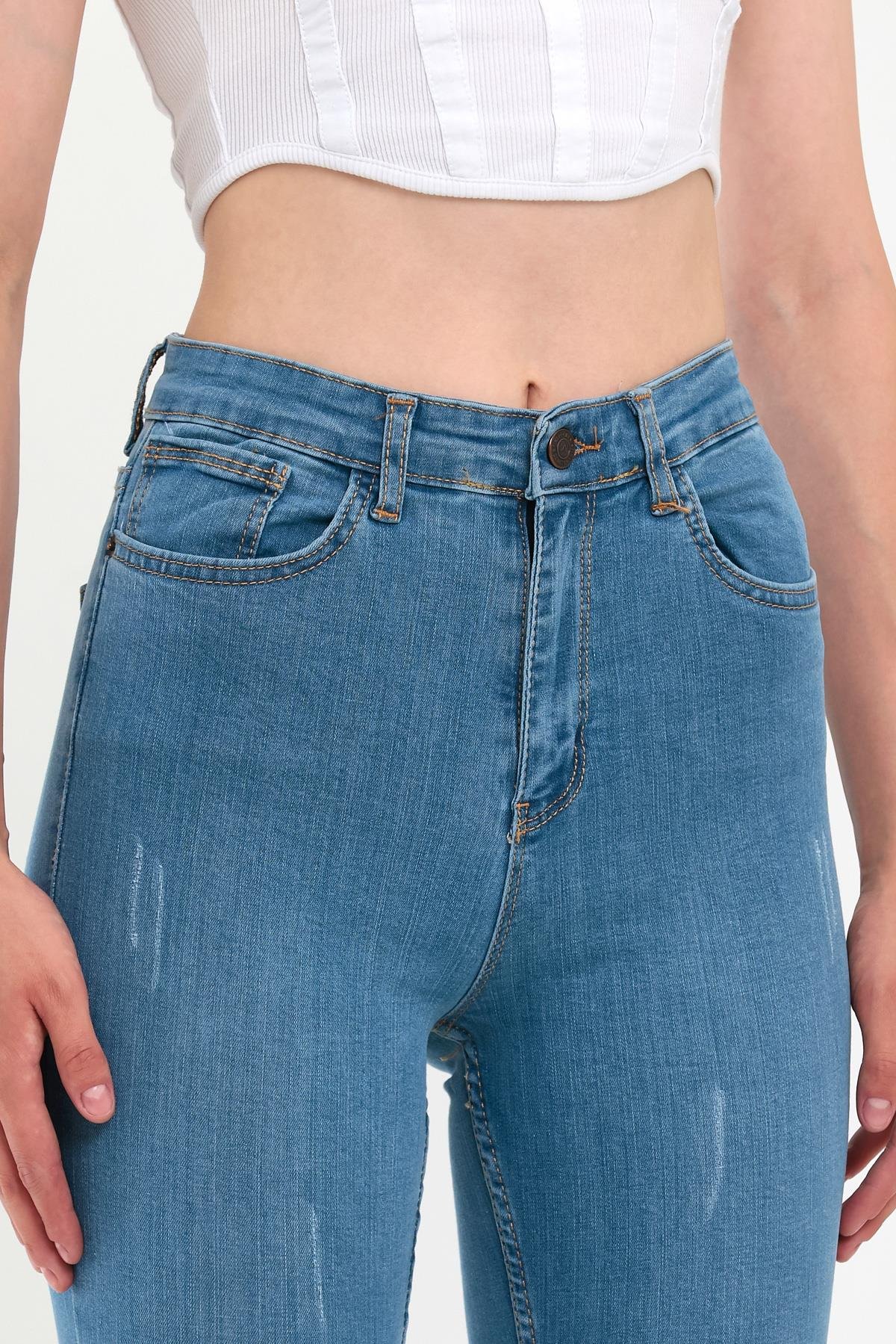 FİHA/HERDEM-4345 KADIN TIRNAKLI TAŞLAMALI JEANS - AÇIK MAVİ