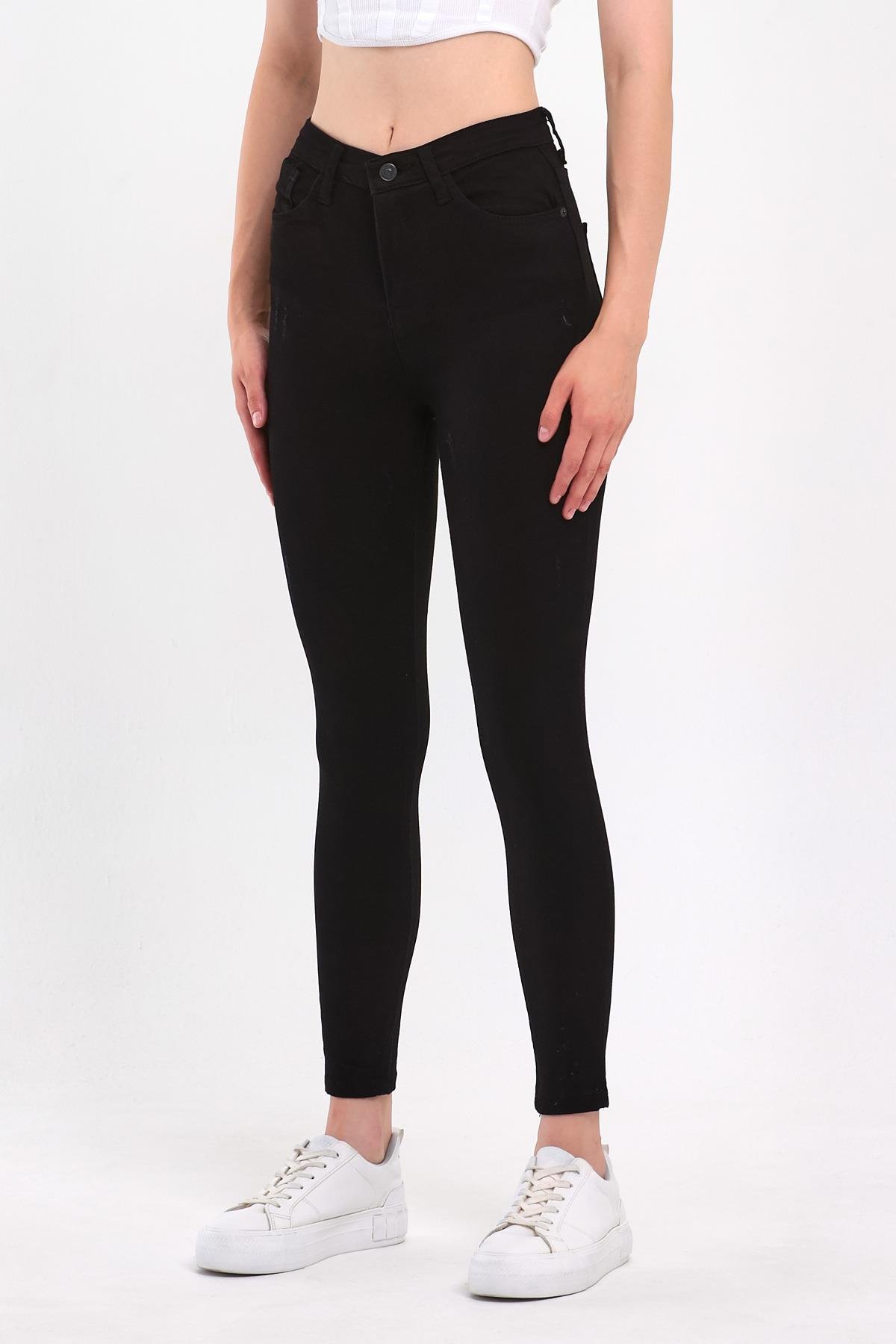 FİHA/HERDEM-4345 KADIN TIRNAKLI TAŞLAMALI JEANS - SİYAH