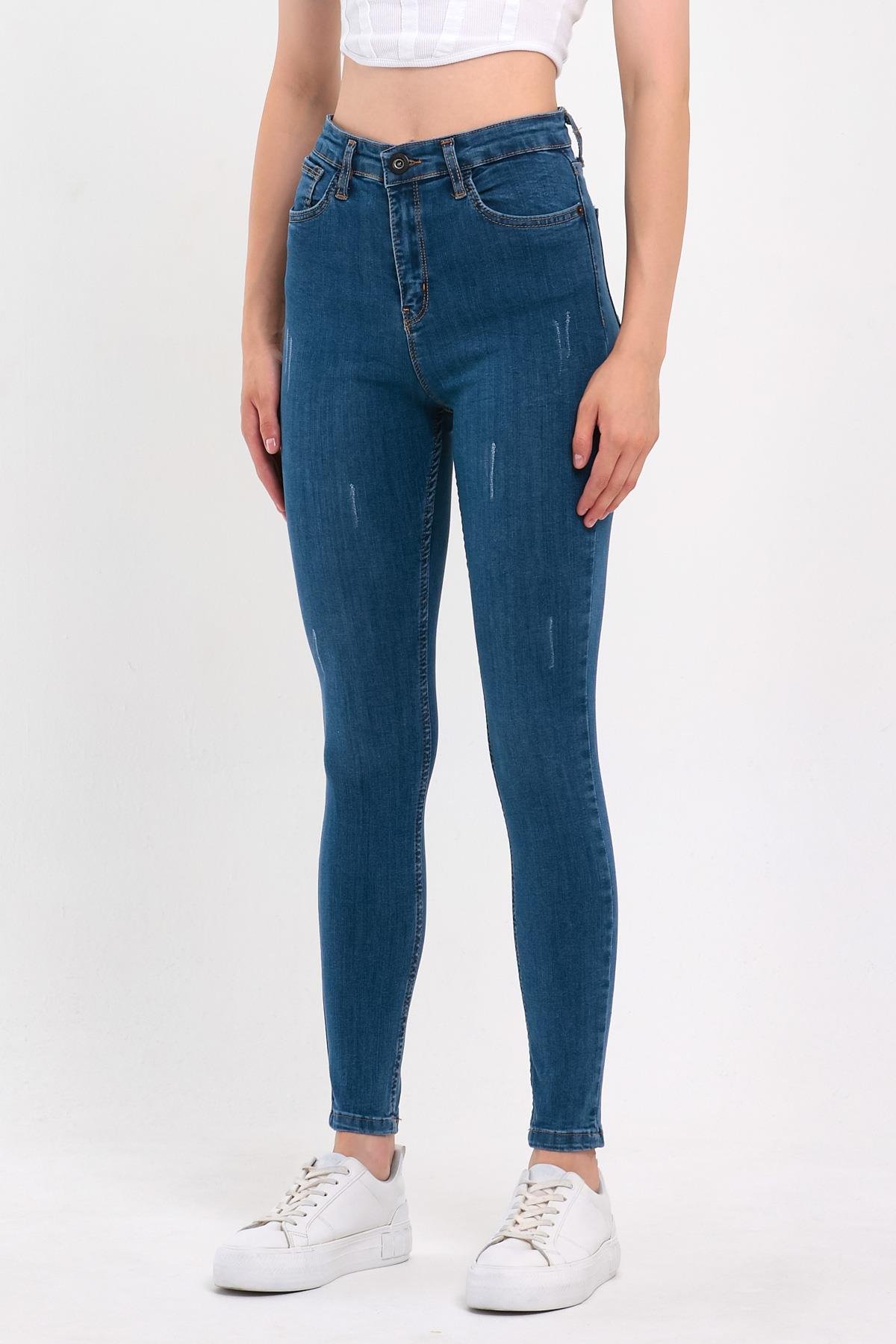 FİHA/HERDEM-4345 KADIN TIRNAKLI TAŞLAMALI JEANS - MAVİ 