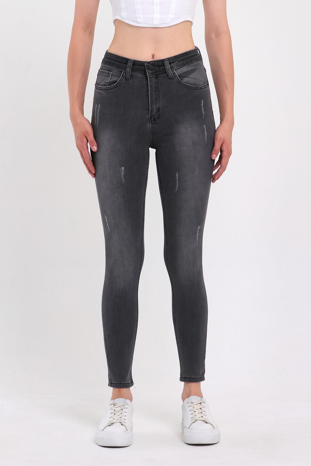 FİHA/HERDEM-4345 KADIN TIRNAKLI TAŞLAMALI JEANS - GRİ 