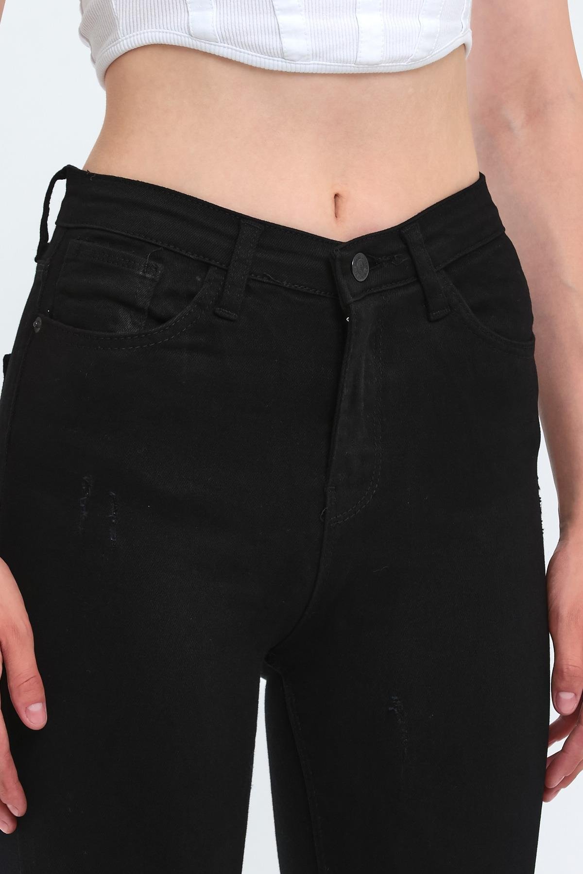 FİHA/HERDEM-4345 KADIN TIRNAKLI TAŞLAMALI JEANS - SİYAH