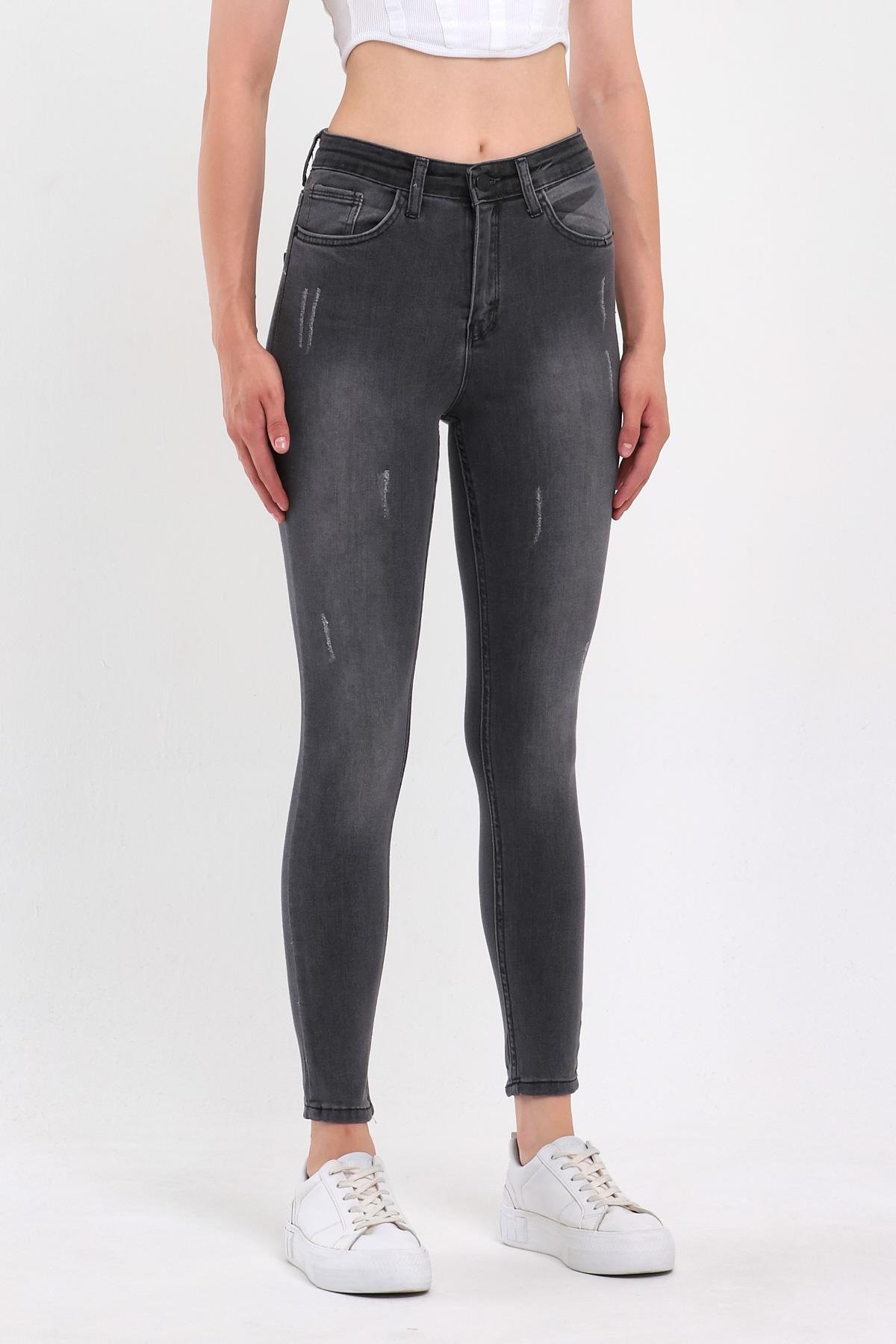FİHA/HERDEM-4345 KADIN TIRNAKLI TAŞLAMALI JEANS - GRİ 