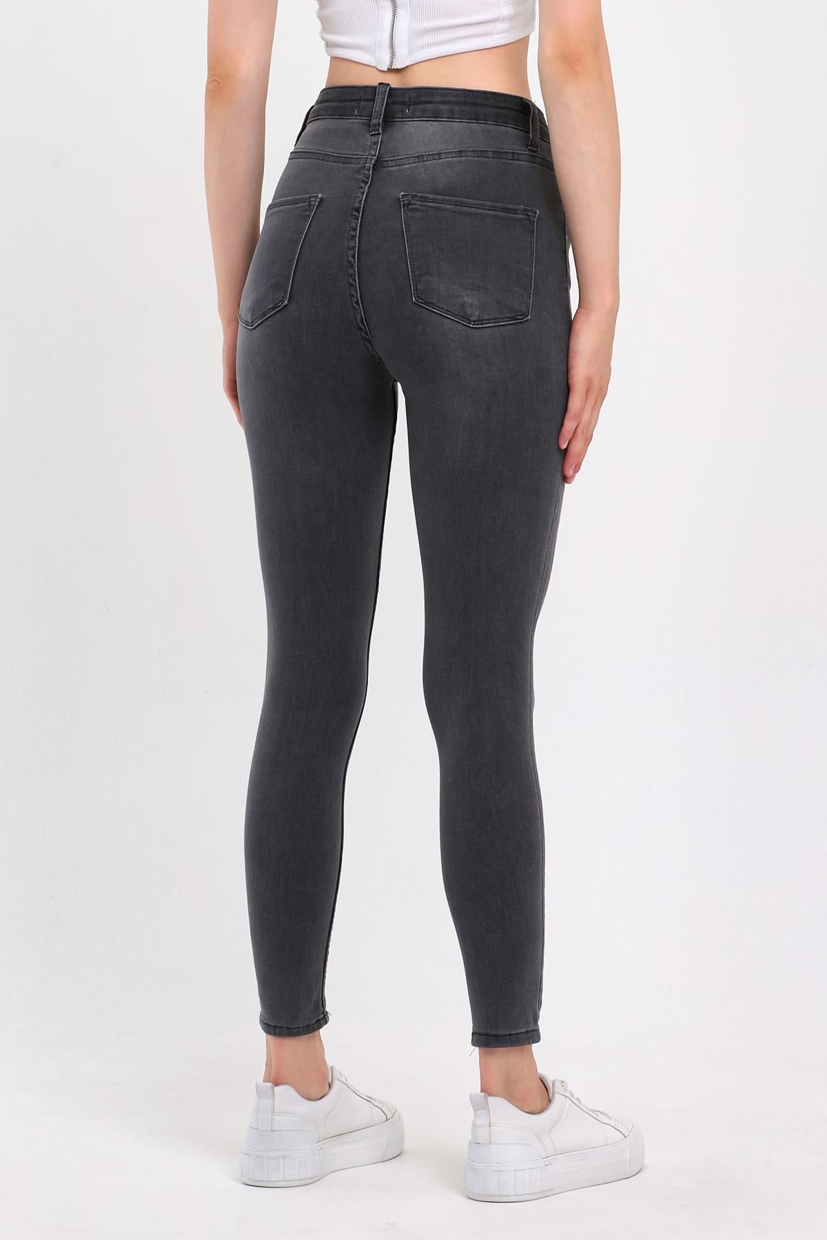 FİHA/HERDEM-4345 KADIN TIRNAKLI TAŞLAMALI JEANS - GRİ 