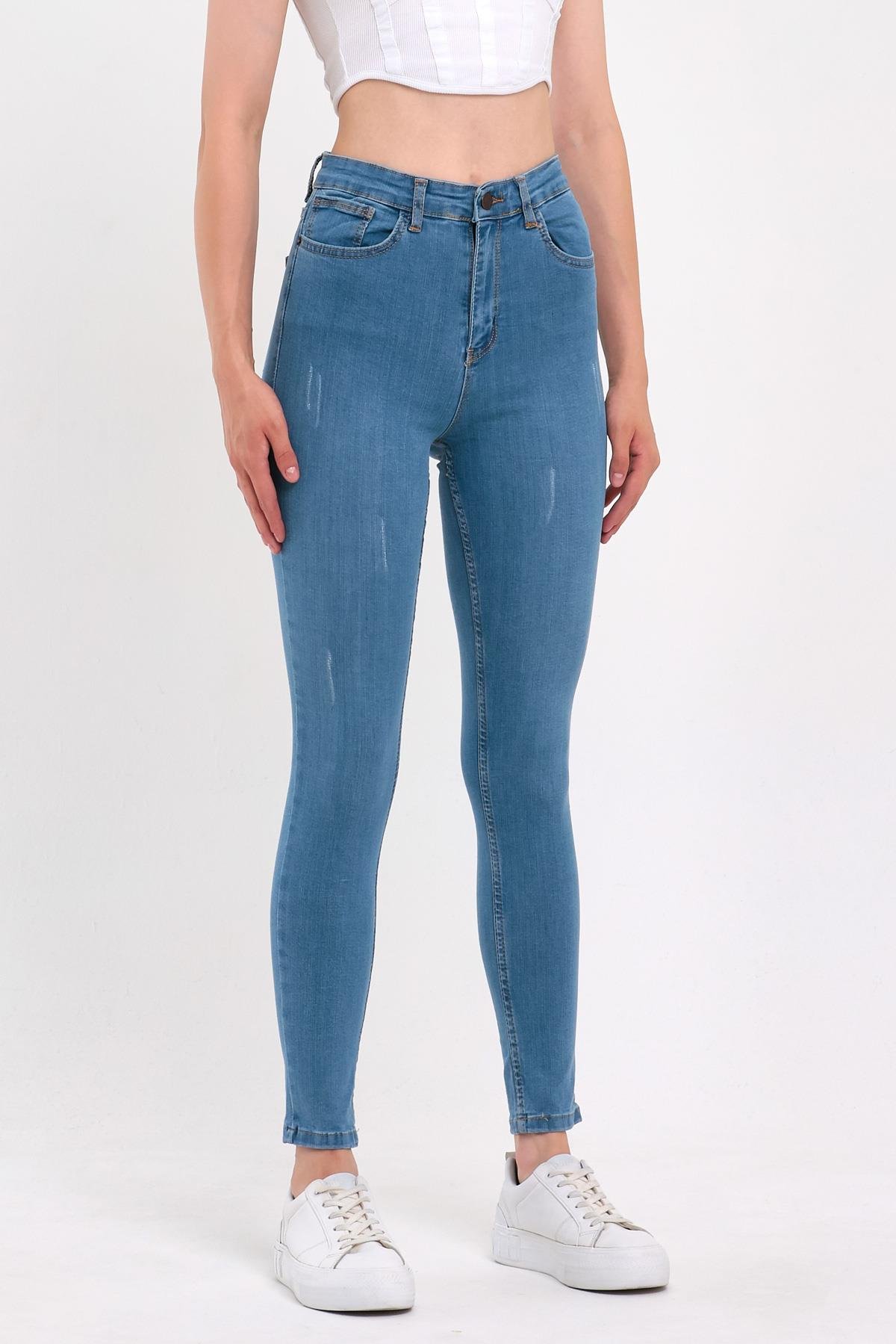FİHA/HERDEM-4345 KADIN TIRNAKLI TAŞLAMALI JEANS - AÇIK MAVİ