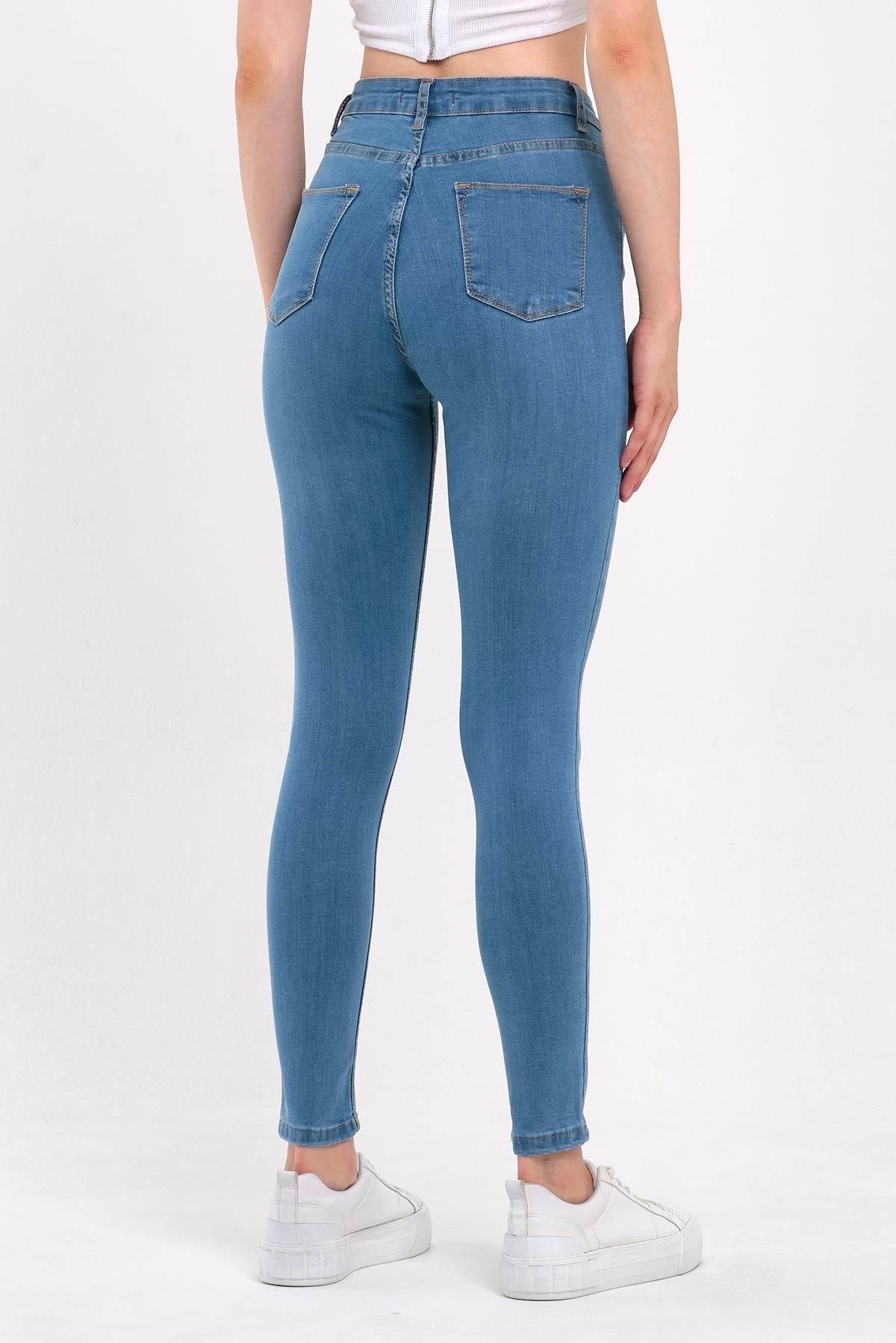 FİHA/HERDEM-4345 KADIN TIRNAKLI TAŞLAMALI JEANS - AÇIK MAVİ