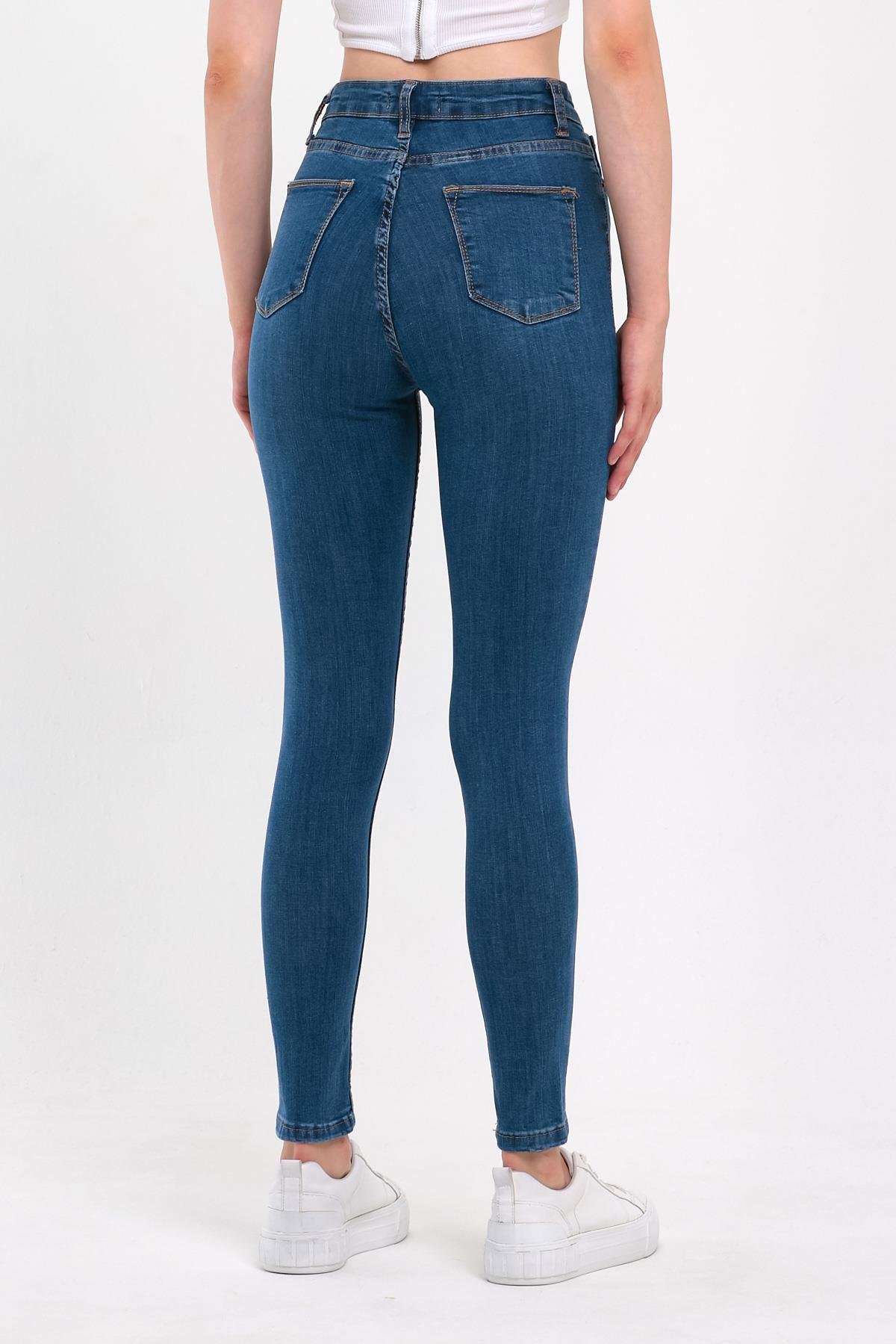 FİHA/HERDEM-4345 KADIN TIRNAKLI TAŞLAMALI JEANS - MAVİ 