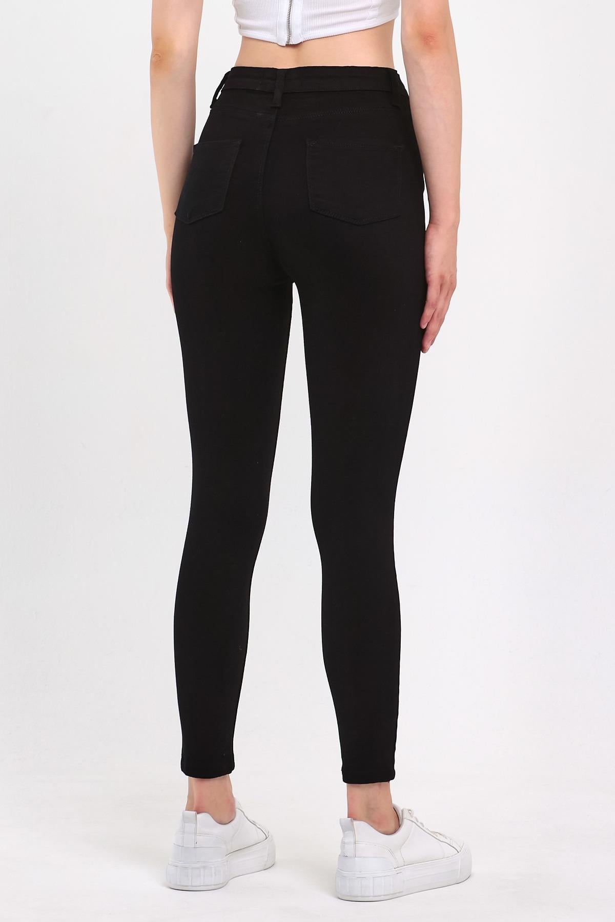 FİHA/HERDEM-4345 KADIN TIRNAKLI TAŞLAMALI JEANS - SİYAH