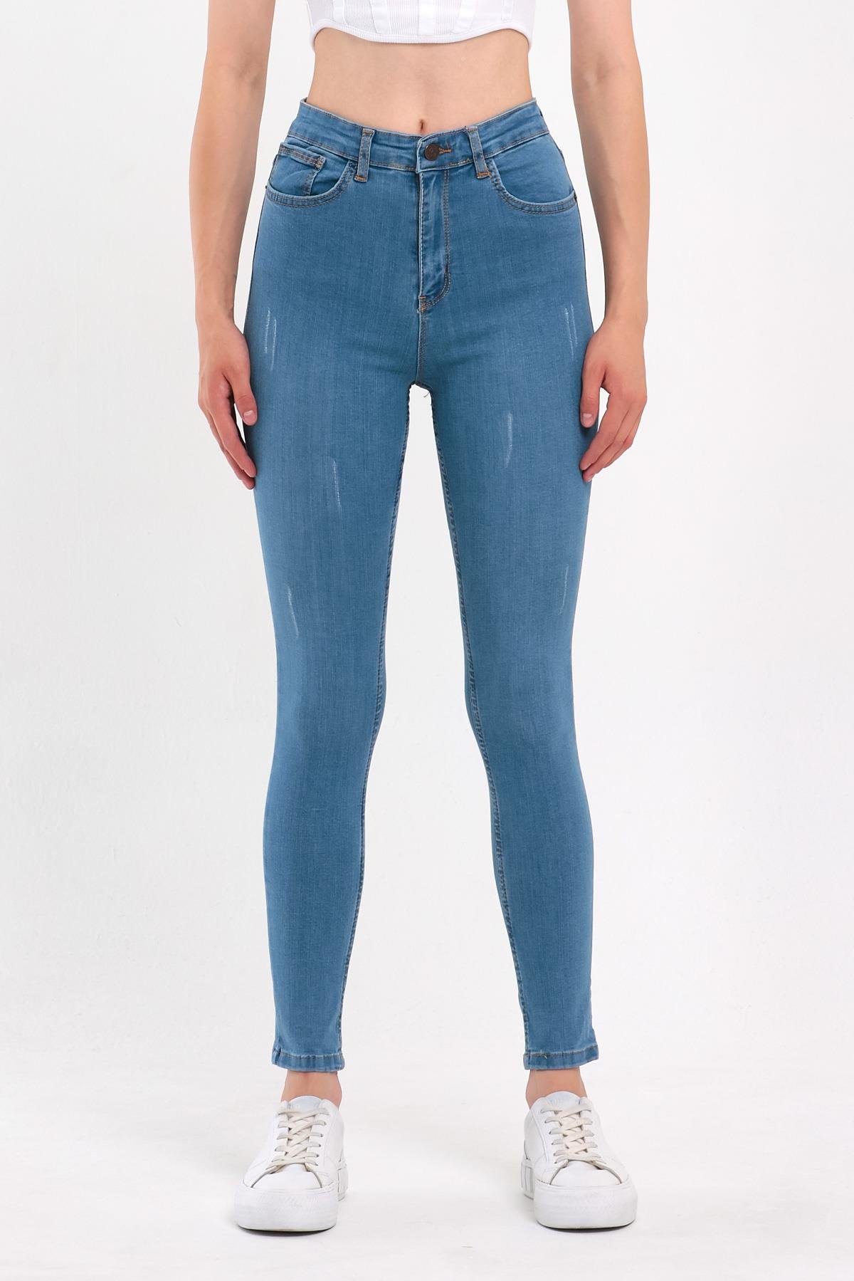 FİHA/HERDEM-4345 KADIN TIRNAKLI TAŞLAMALI JEANS - AÇIK MAVİ