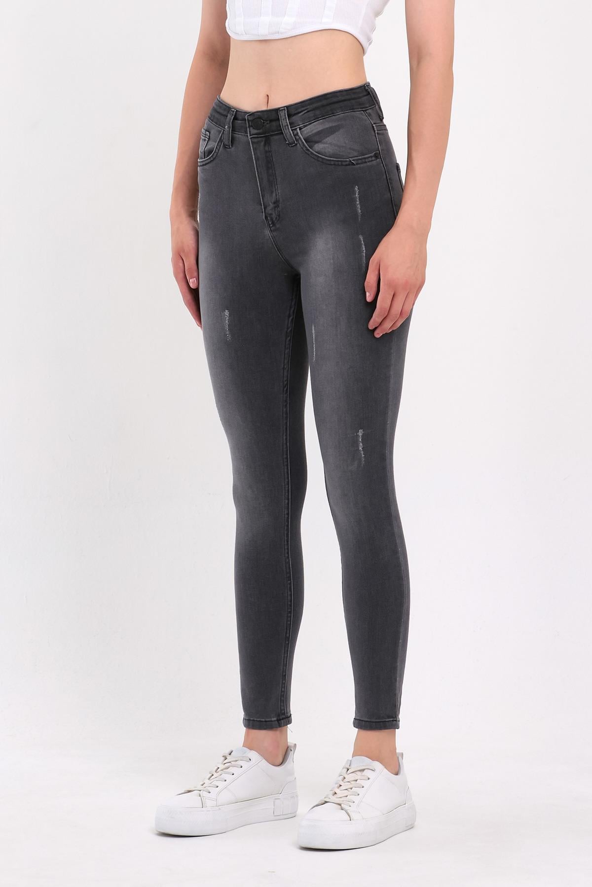 FİHA/HERDEM-4345 KADIN TIRNAKLI TAŞLAMALI JEANS - GRİ 