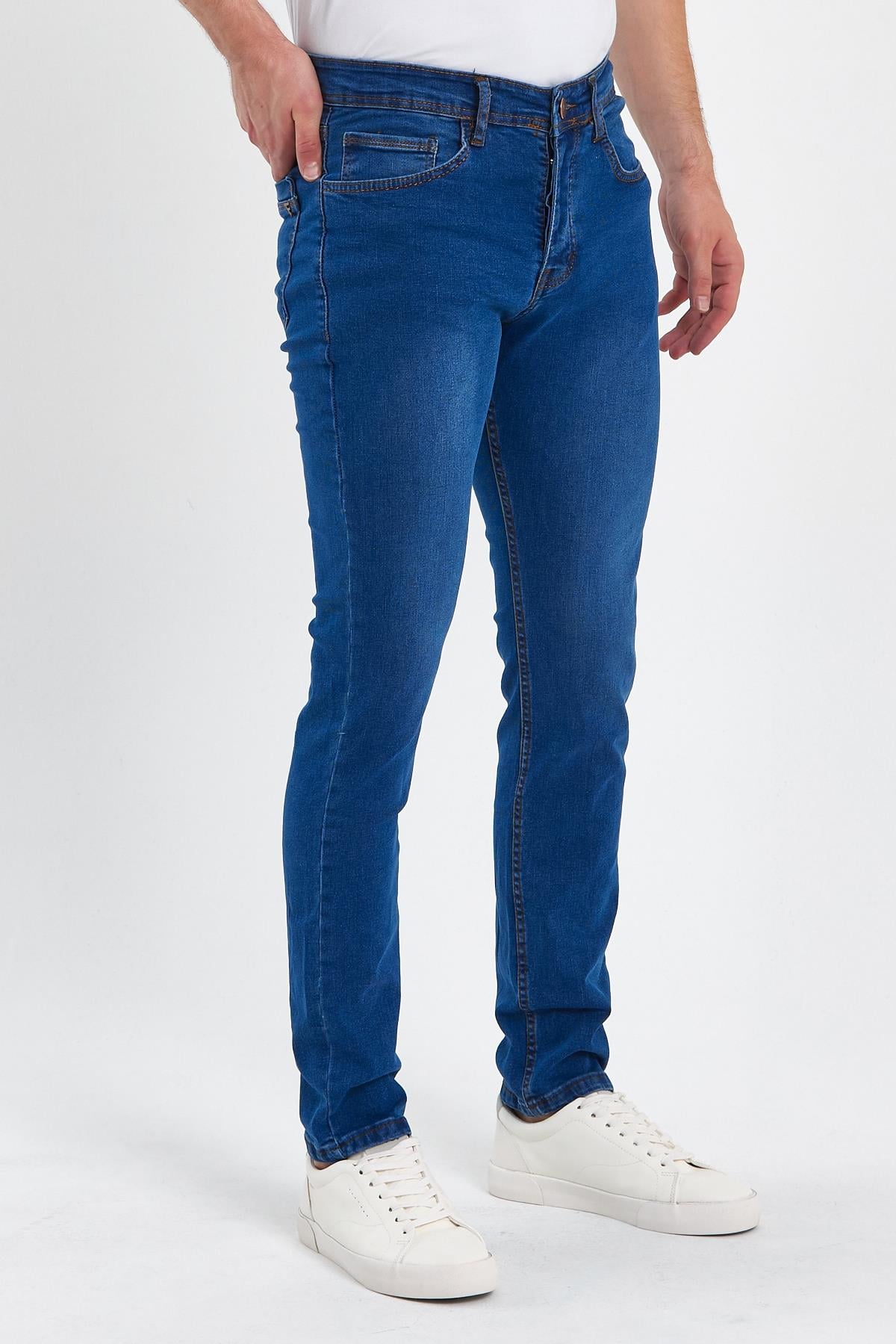 FİHA/IRGAG-8063 ERKEK FERMUARLI TAŞLI SLİM FİT JEANS - MAVİ TAŞLI 