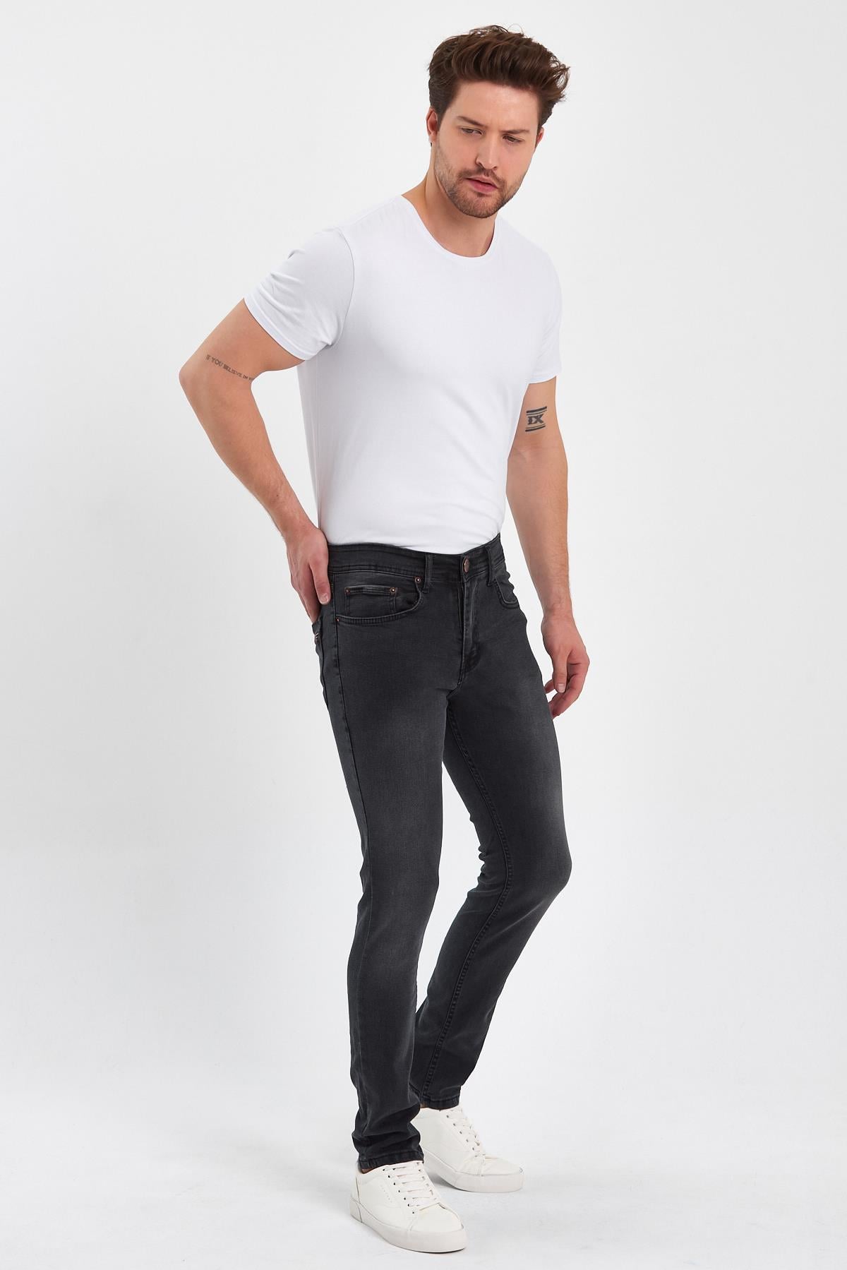 FİHA/IRGAG-8063 ERKEK FERMUARLI TAŞLI SLİM FİT JEANS - ANTRASİT