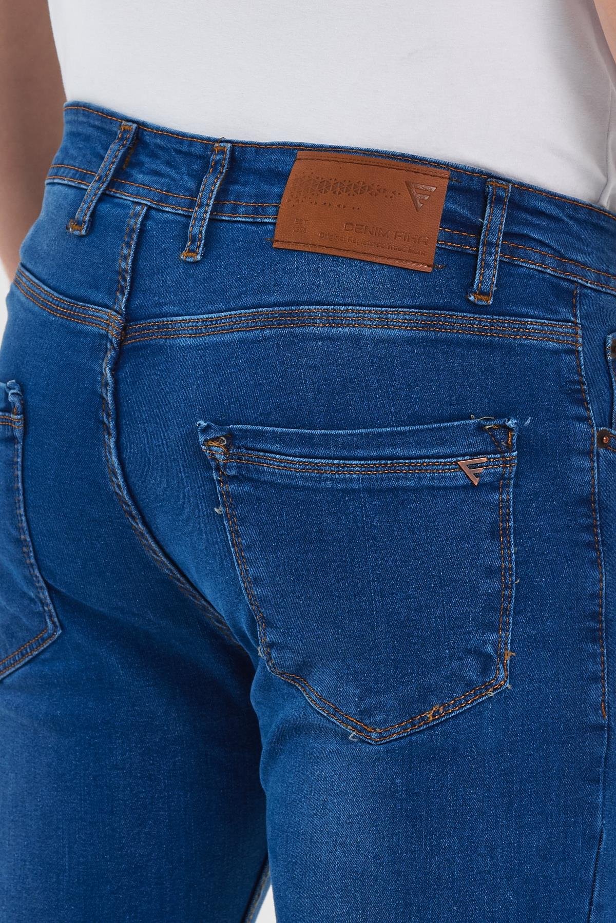 FİHA/IRGAG-8063 ERKEK FERMUARLI TAŞLI  SLİM FİT JEANS - KOYU MAVİ TAŞLI