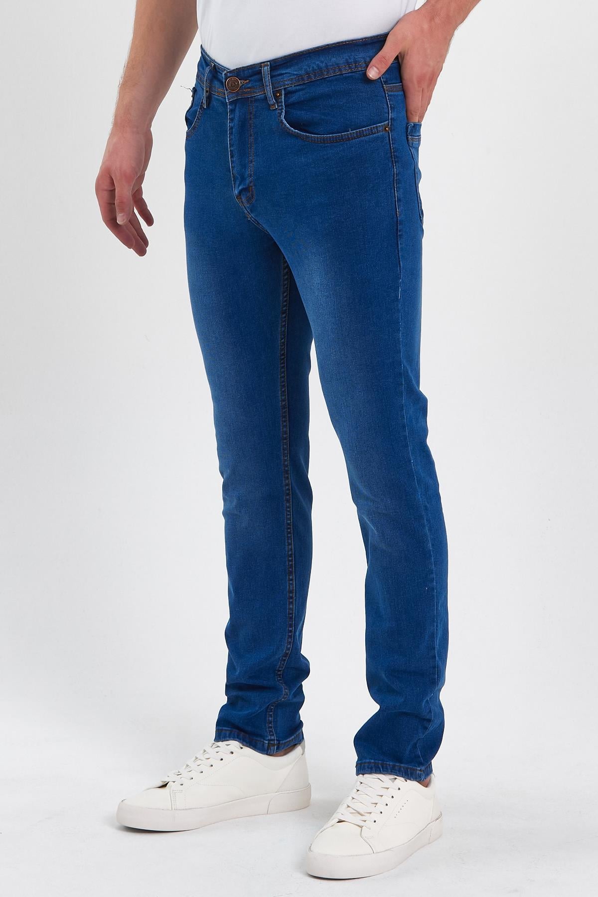 FİHA/IRGAG-8063 ERKEK FERMUARLI TAŞLI  SLİM FİT JEANS - KOYU MAVİ TAŞLI