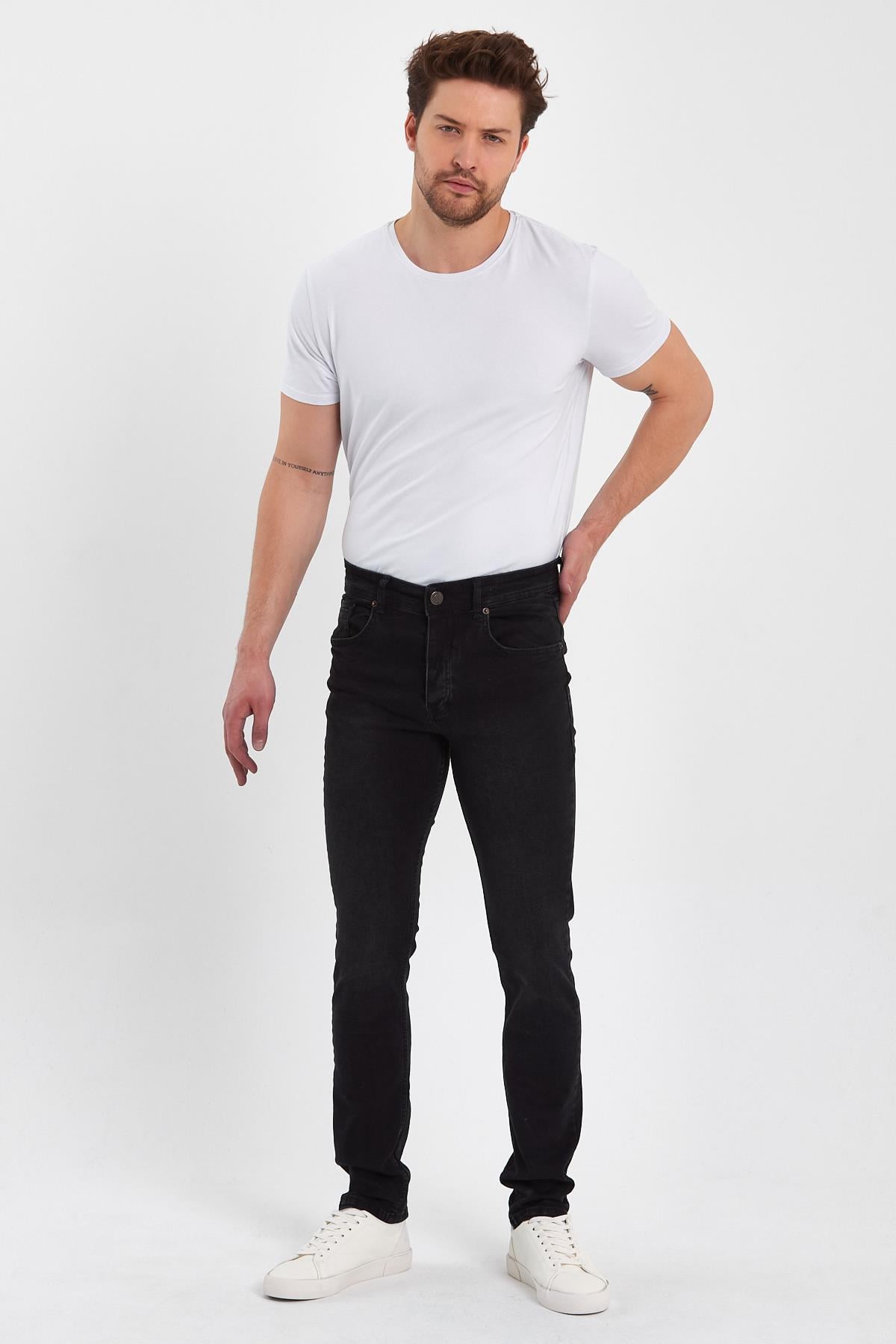 FİHA/IRGAG-8063 ERKEK FERMUARLI TAŞLI  SLIM FİT JEANS-SİYAH TAŞLI