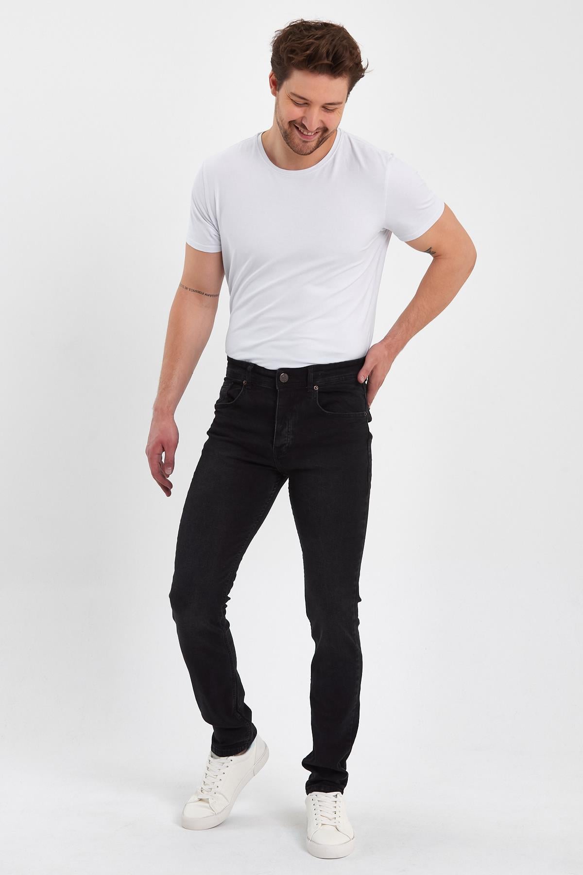 FİHA/IRGAG-8063 ERKEK FERMUARLI TAŞLI  SLIM FİT JEANS-SİYAH TAŞLI