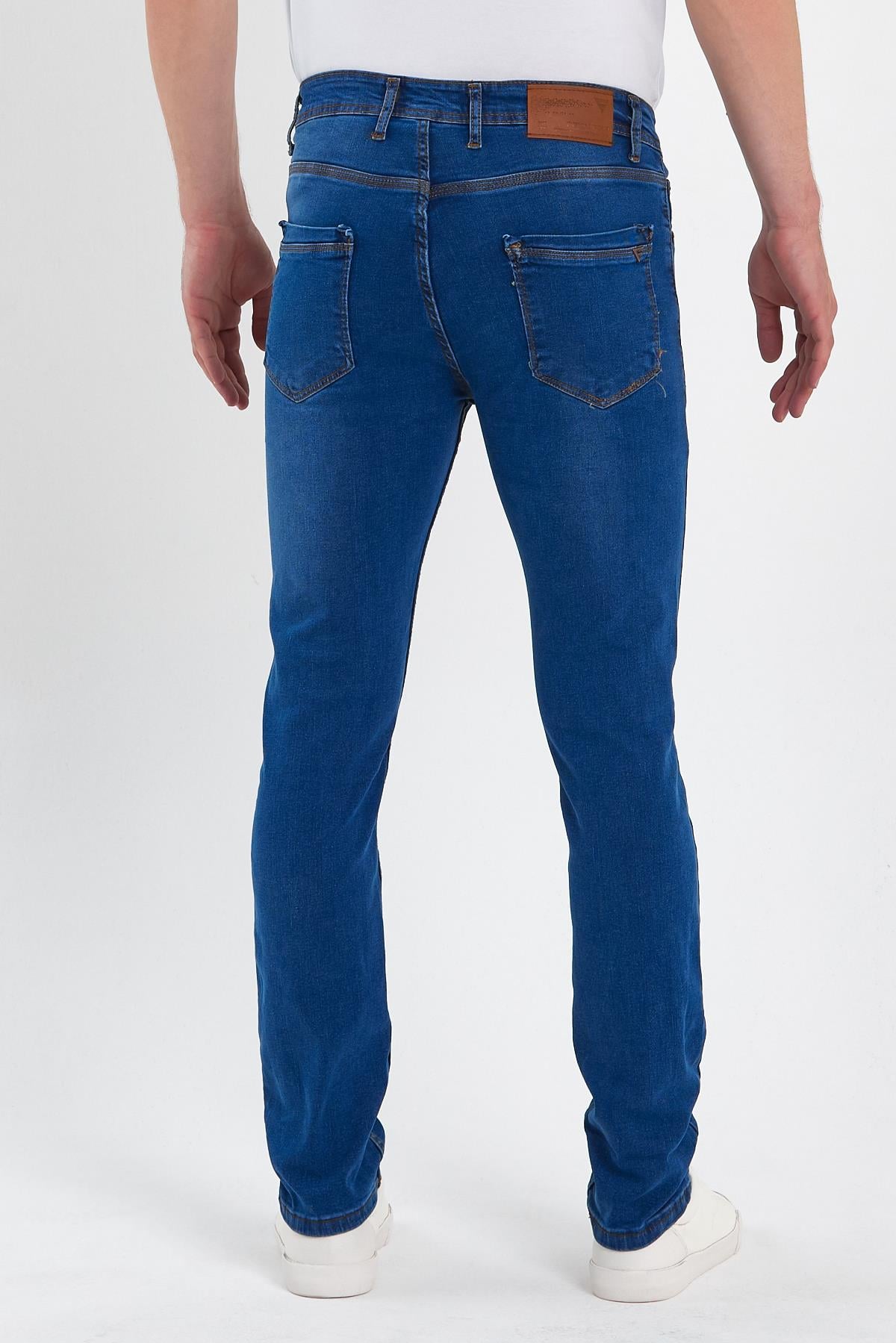 FİHA/IRGAG-8063 ERKEK FERMUARLI TAŞLI  SLİM FİT JEANS - KOYU MAVİ TAŞLI