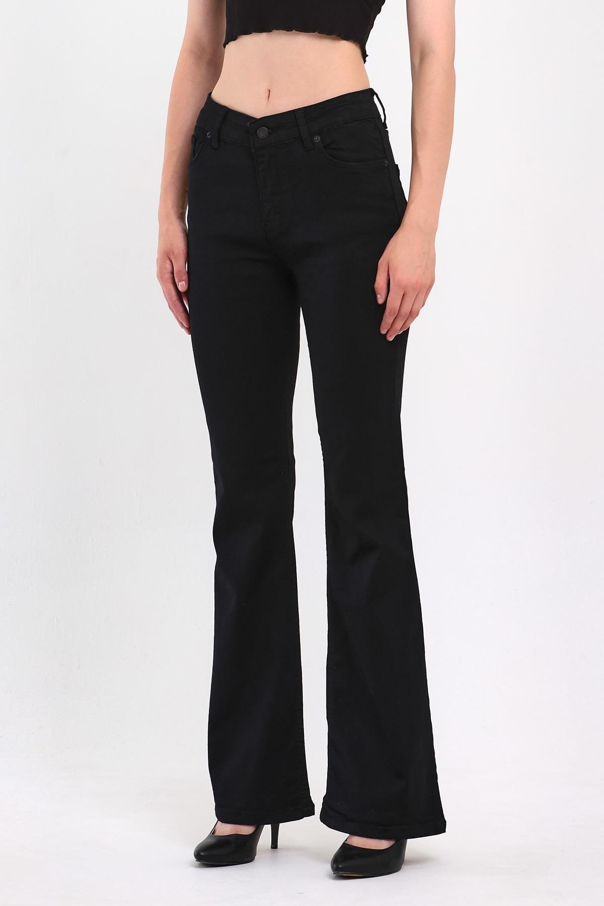 FİHA/LOMYA-4348 KADIN İSPANYOL PAÇA  JEANS - SİYAH