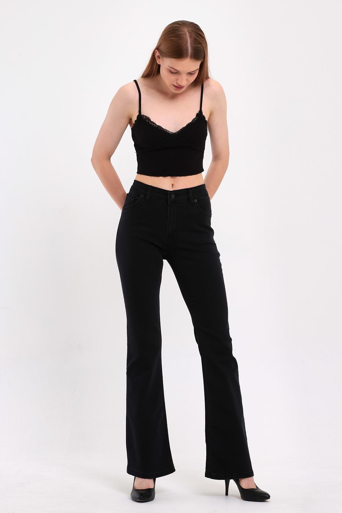 FİHA/LOMYA-4348 KADIN İSPANYOL PAÇA  JEANS - ANTRASİT