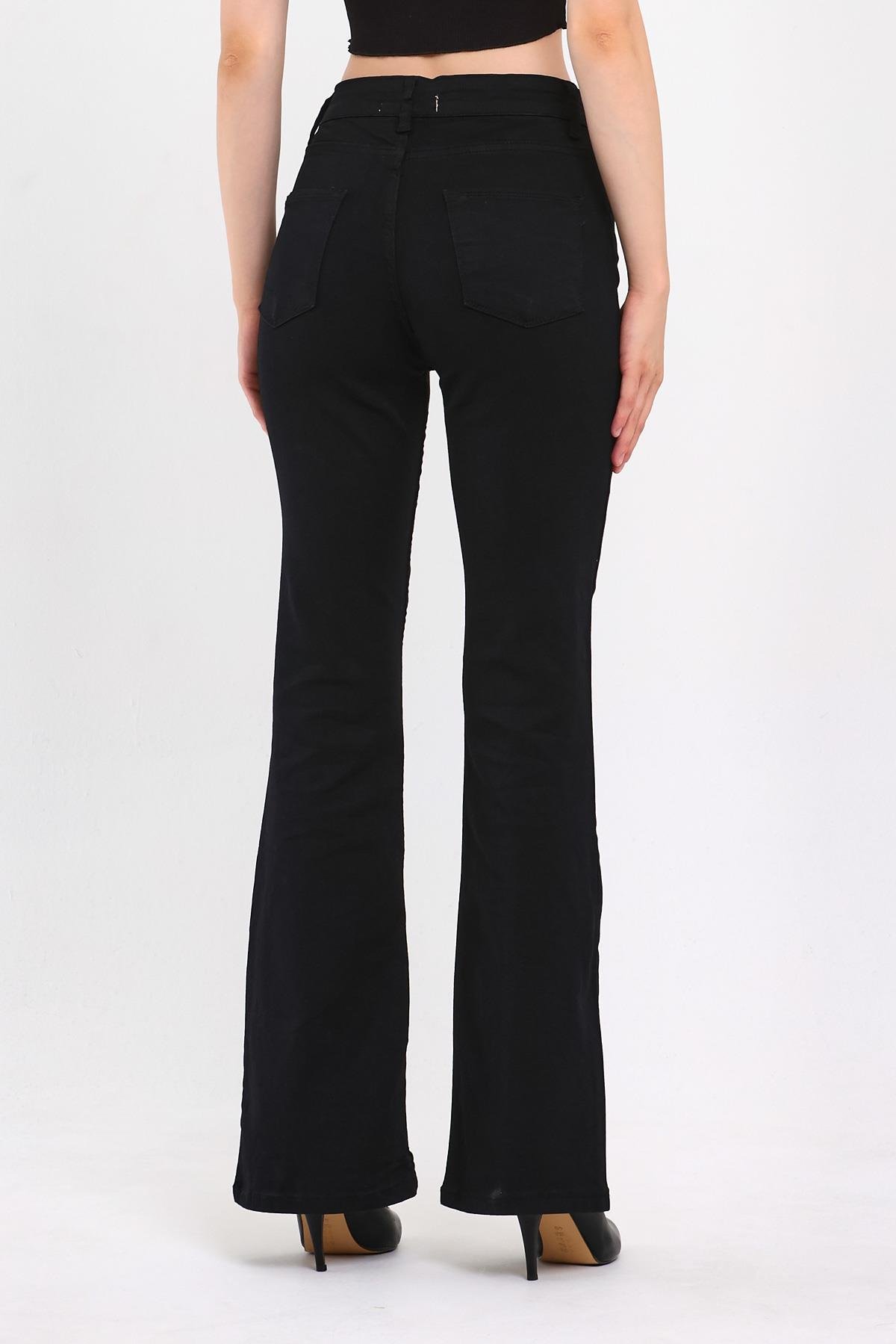 FİHA/LOMYA-4348 KADIN İSPANYOL PAÇA  JEANS - SİYAH