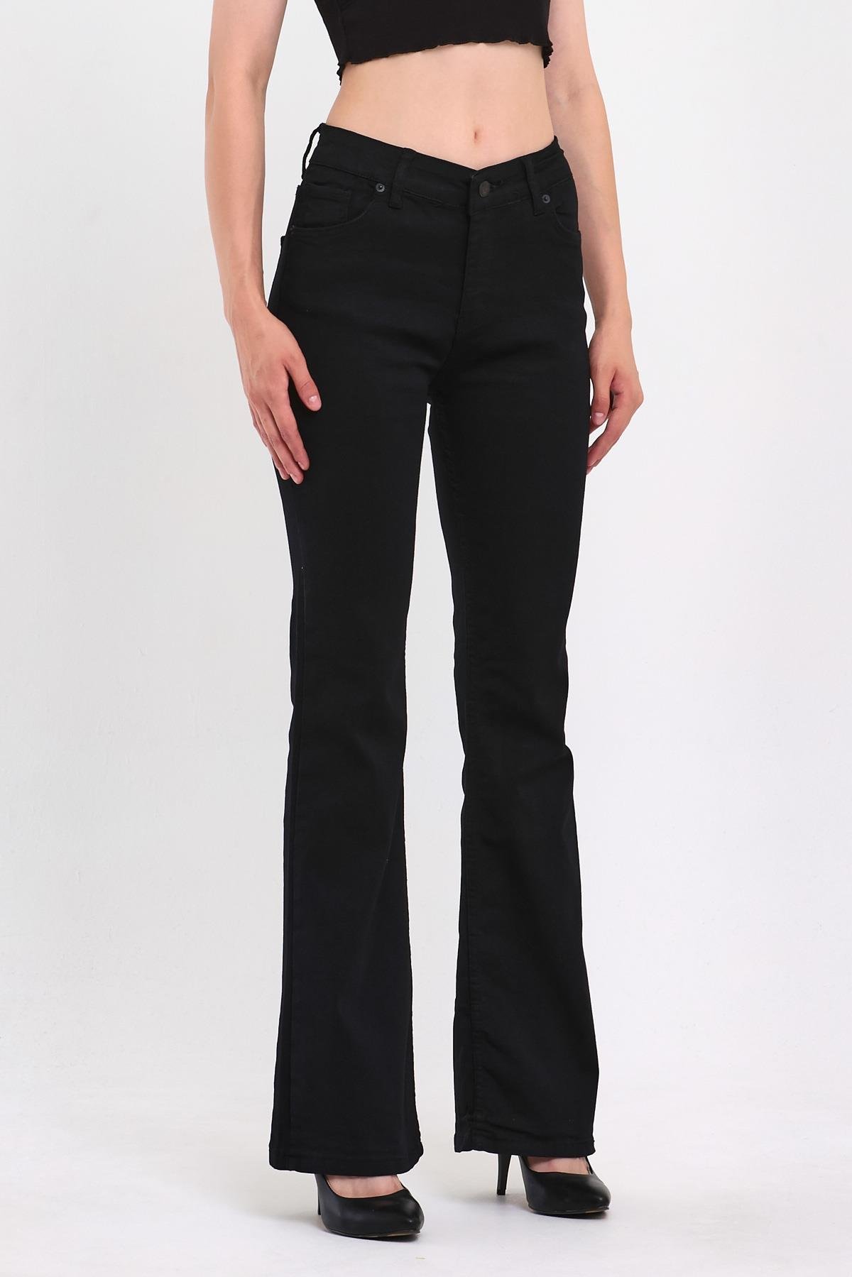FİHA/LOMYA-4348 KADIN İSPANYOL PAÇA  JEANS - SİYAH