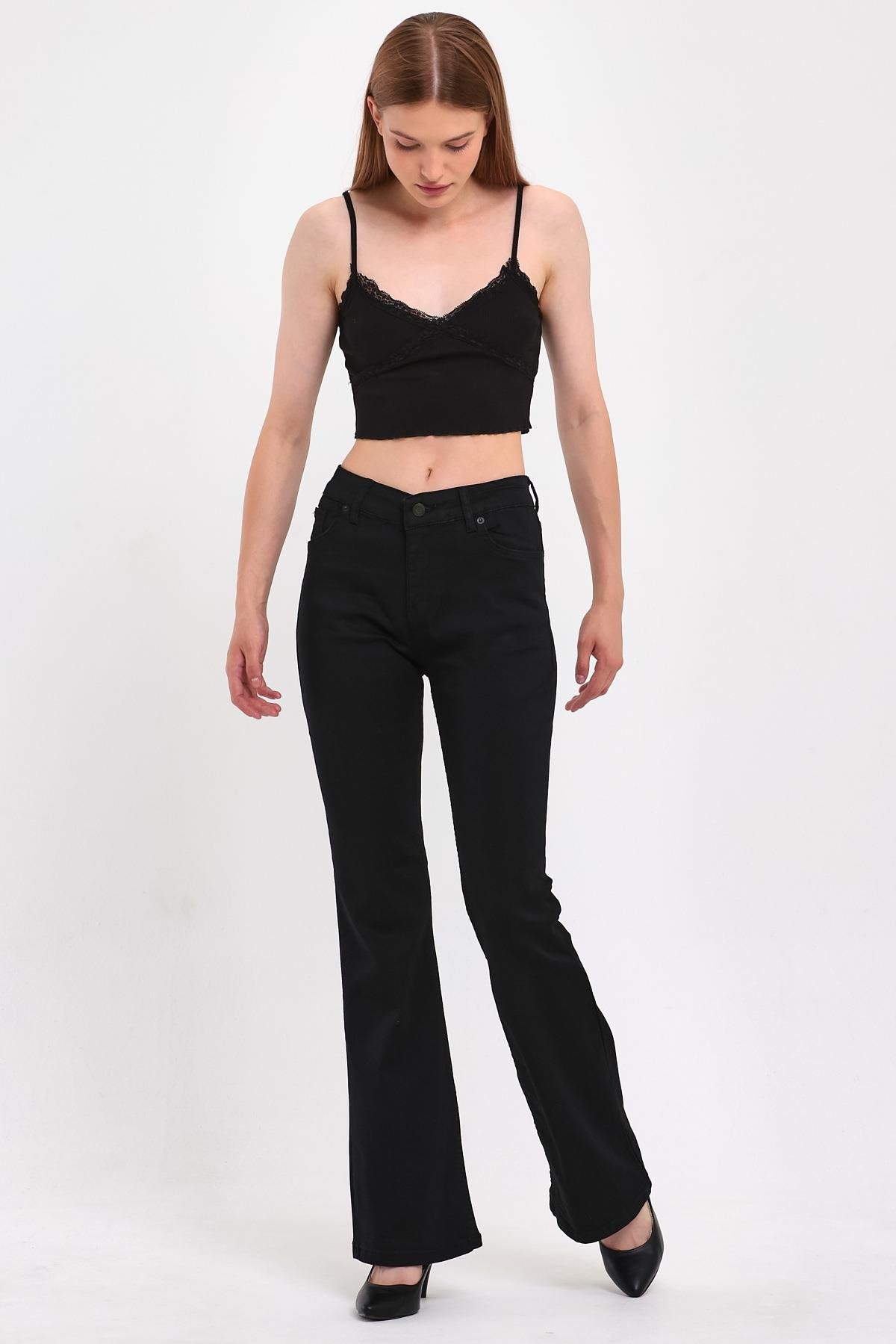 FİHA/LOMYA-4348 KADIN İSPANYOL PAÇA  JEANS - SİYAH