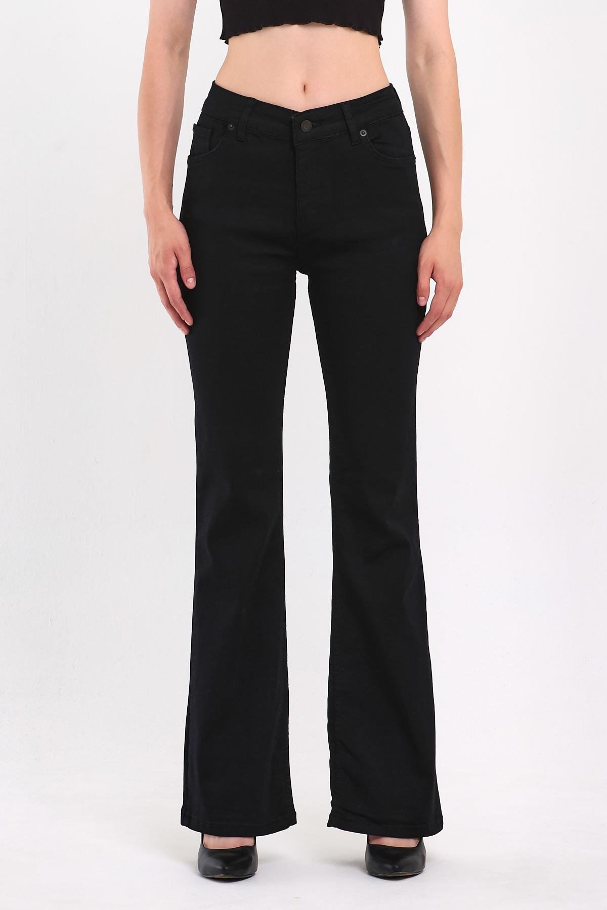 FİHA/LOMYA-4348 KADIN İSPANYOL PAÇA  JEANS - SİYAH