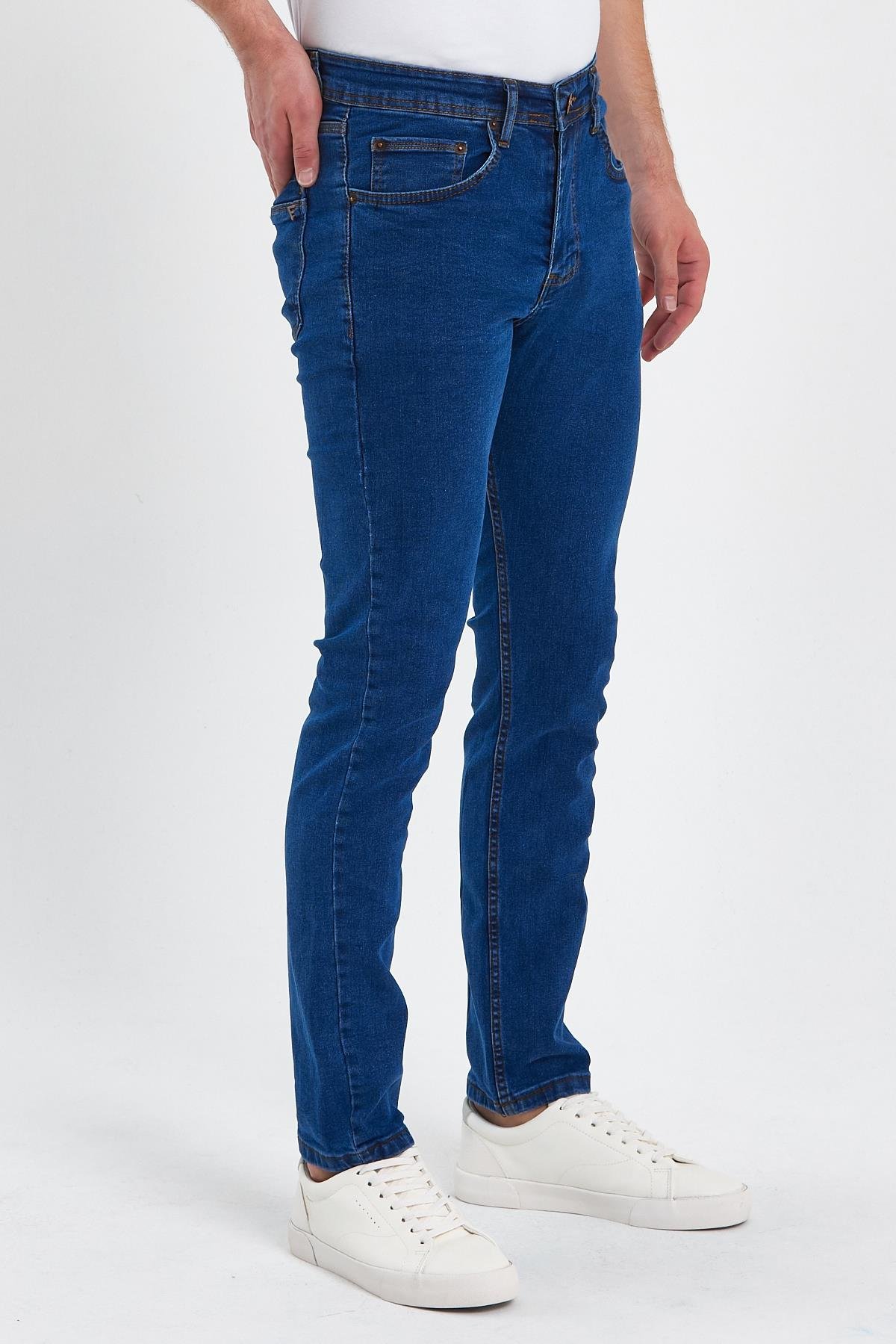 FİHA/MAŞRABA-8064 ERKEK FERMUARLI DÜZ SLİM FİT JEANS - MAVİ