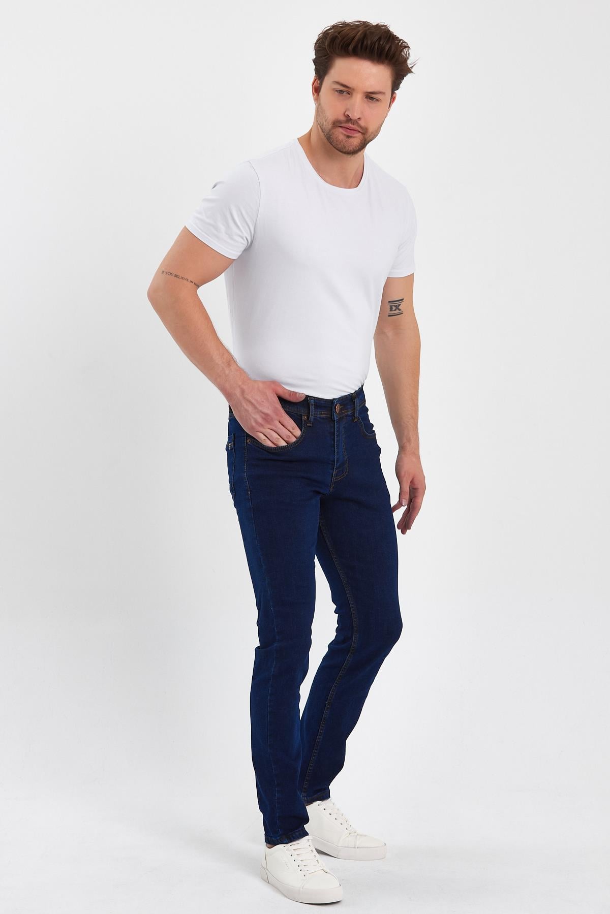 FİHA/MAŞRABA-8064 ERKEK FERMUARLI DÜZ SLİM FİT JEANS - KOYU MAVİ