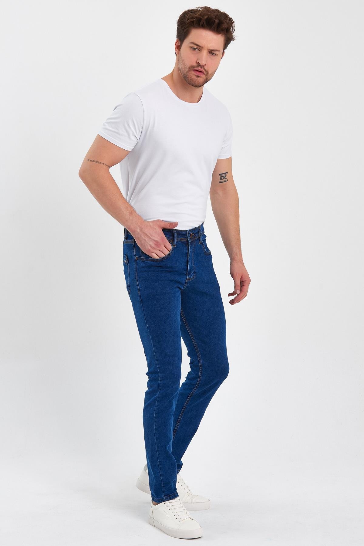 FİHA/MAŞRABA-8064 ERKEK FERMUARLI DÜZ SLİM FİT JEANS - MAVİ