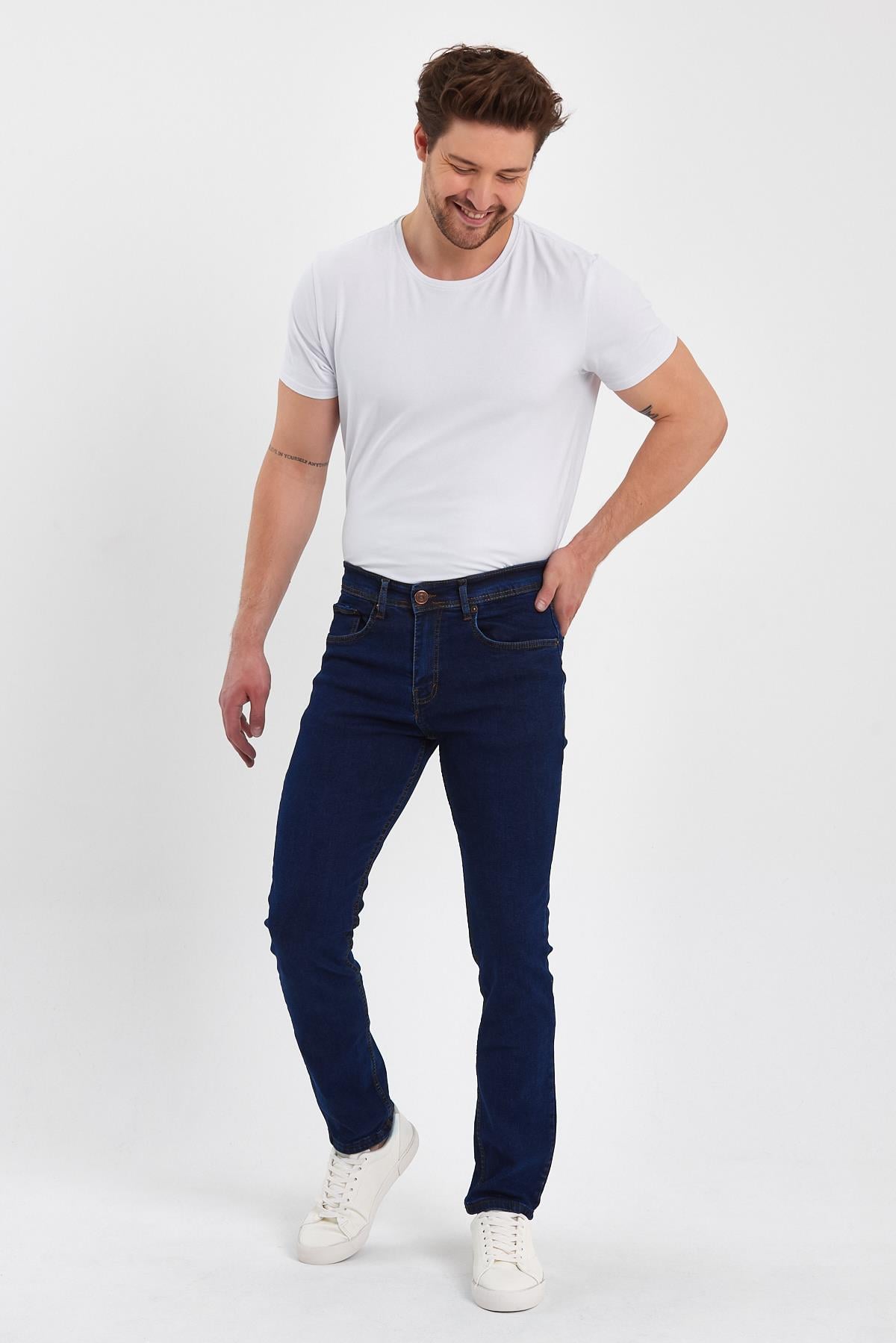 FİHA/MAŞRABA-8064 ERKEK FERMUARLI DÜZ SLİM FİT JEANS - KOYU MAVİ