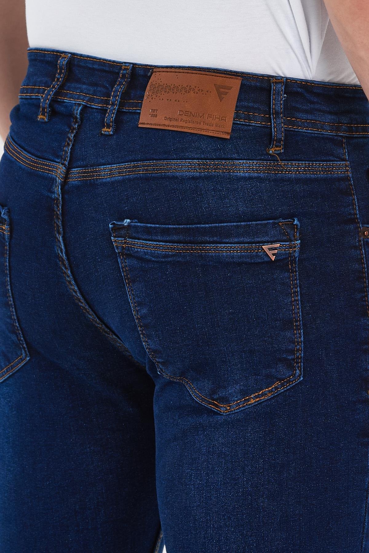 FİHA/MAŞRABA-8064 ERKEK FERMUARLI DÜZ SLİM FİT JEANS - KOYU MAVİ