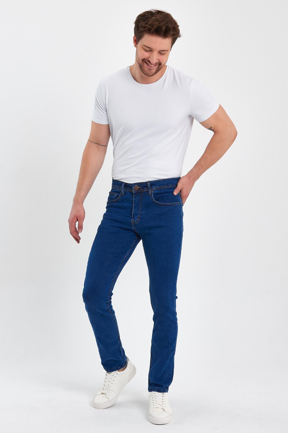 FİHA/MAŞRABA-8064 ERKEK FERMUARLI DÜZ SLİM FİT JEANS - MAVİ