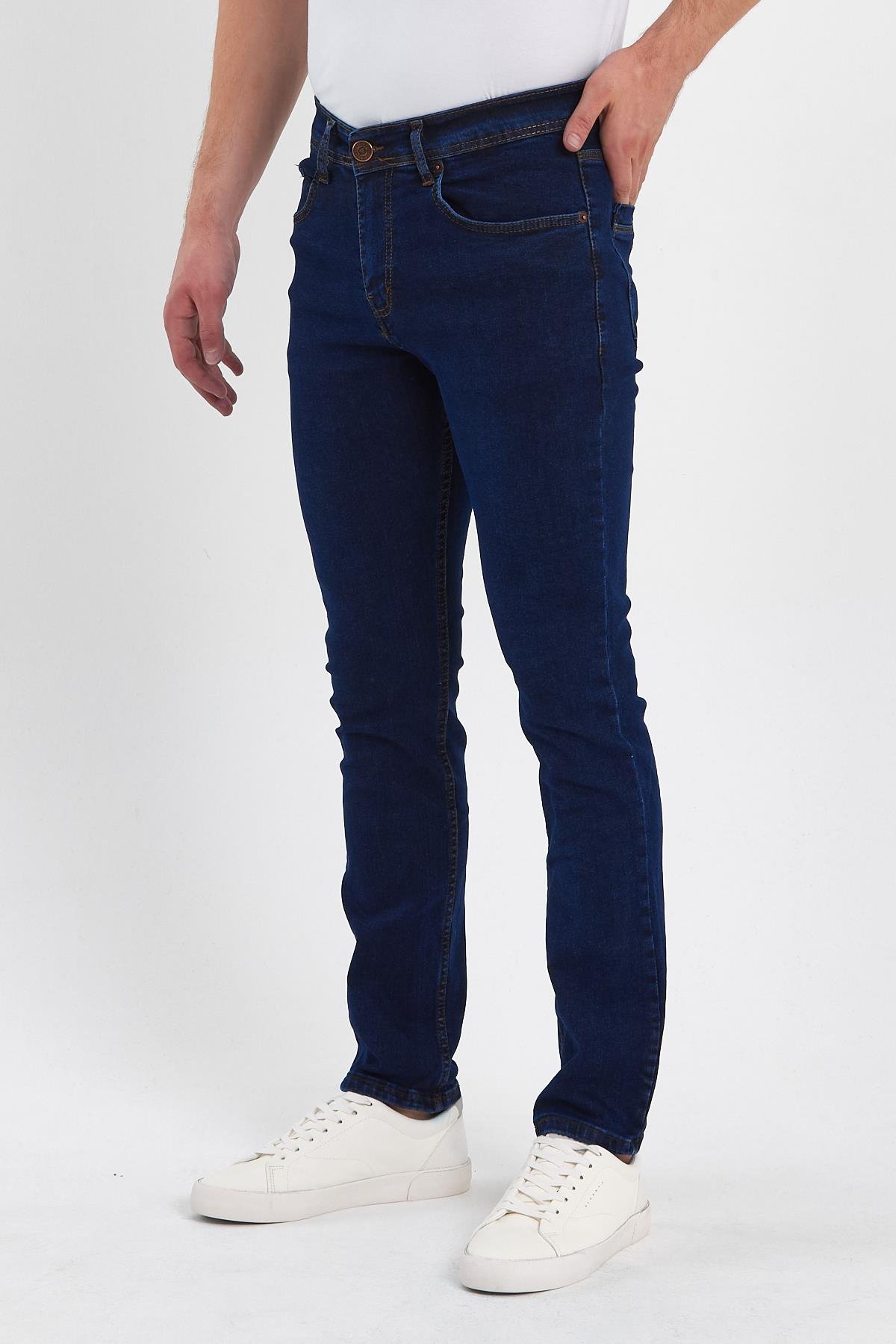 FİHA/MAŞRABA-8064 ERKEK FERMUARLI DÜZ SLİM FİT JEANS - KOYU MAVİ