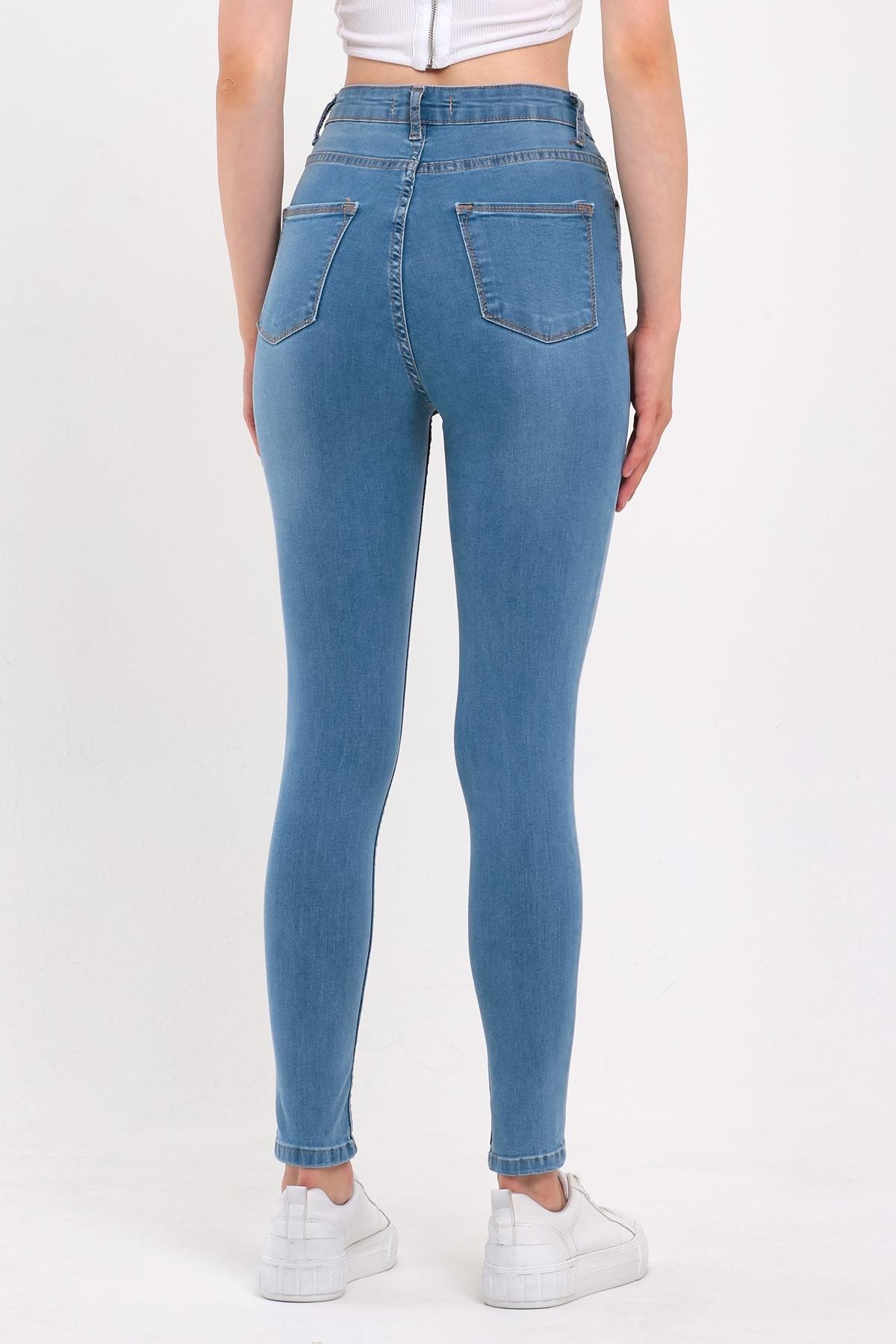FİHA/NEZİK-4342 KADIN TAŞLAMALI JEANS - AÇIK MAVİ 
