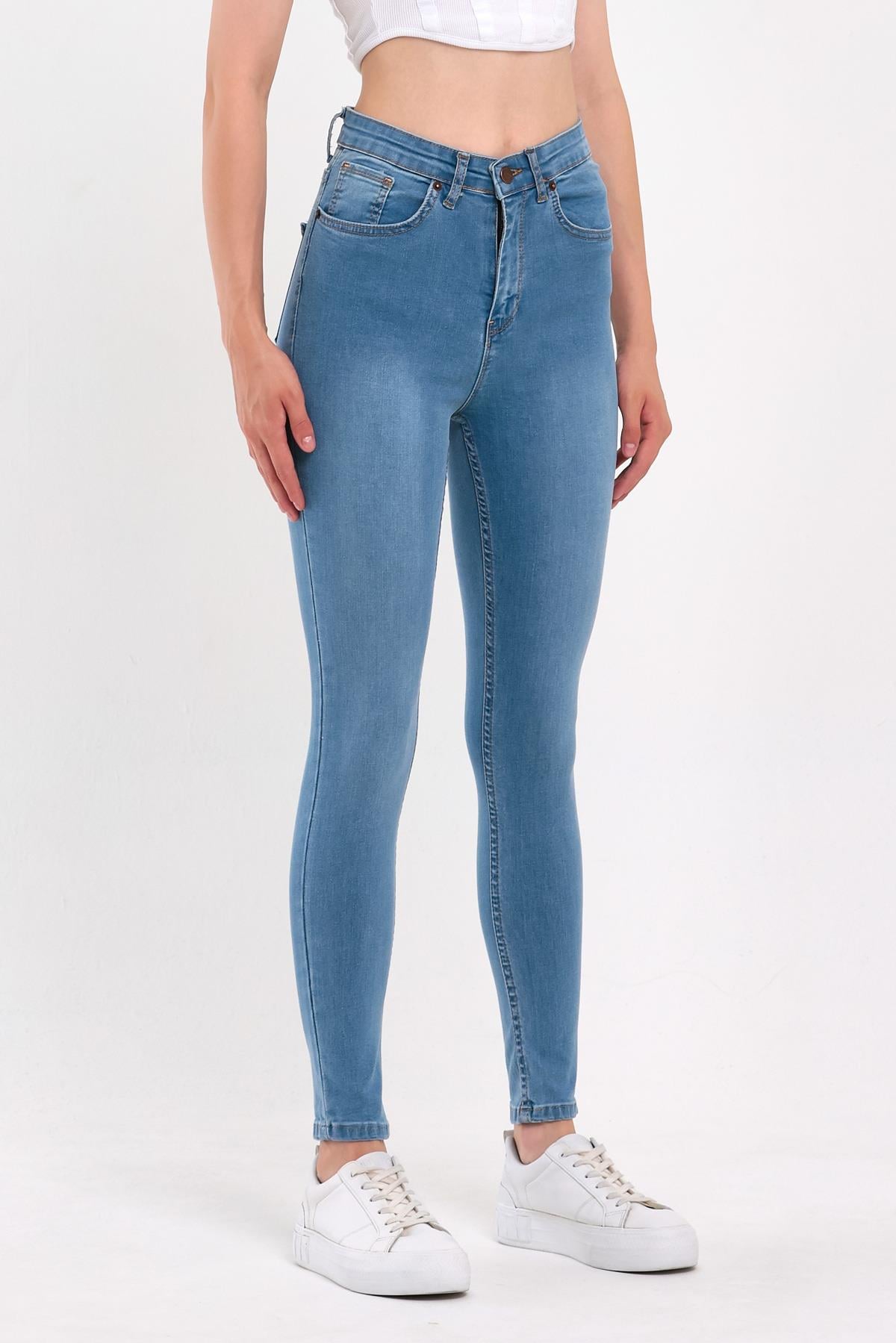 FİHA/NEZİK-4342 KADIN TAŞLAMALI JEANS - AÇIK MAVİ 