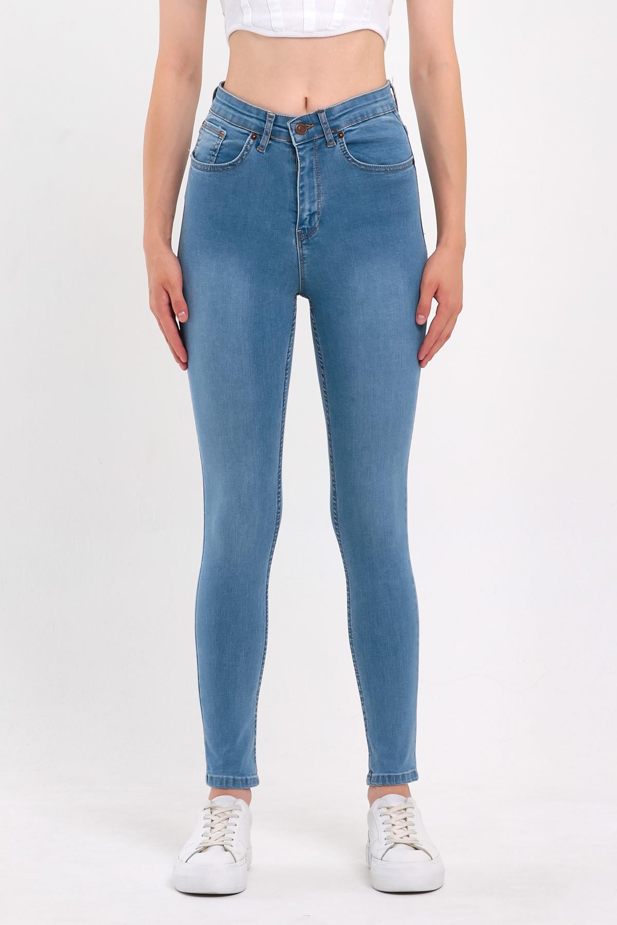 FİHA/NEZİK-4342 KADIN TAŞLAMALI JEANS - AÇIK MAVİ 