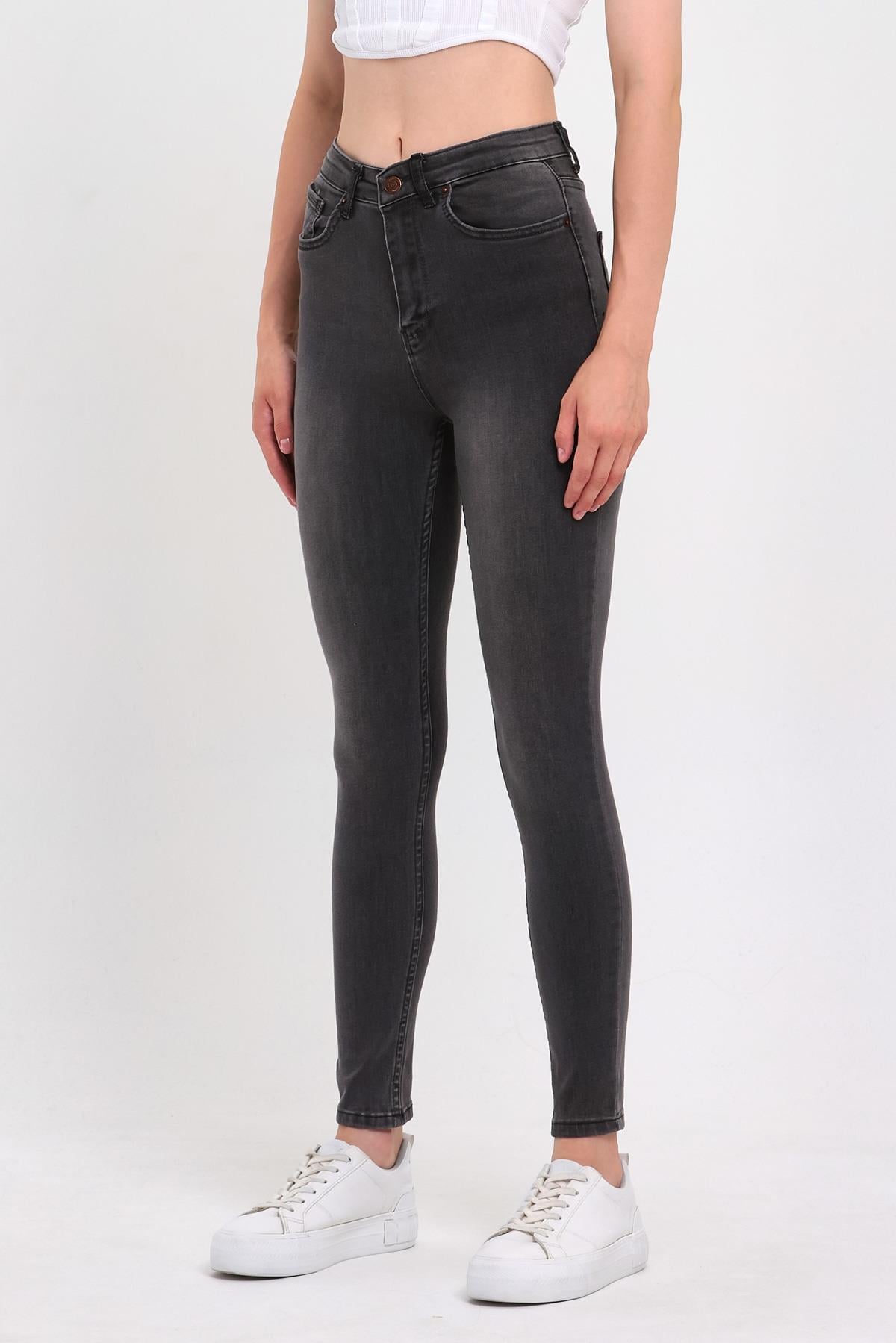 FİHA/NEZİK-4342 KADIN TAŞLAMALI JEANS - GRİ 